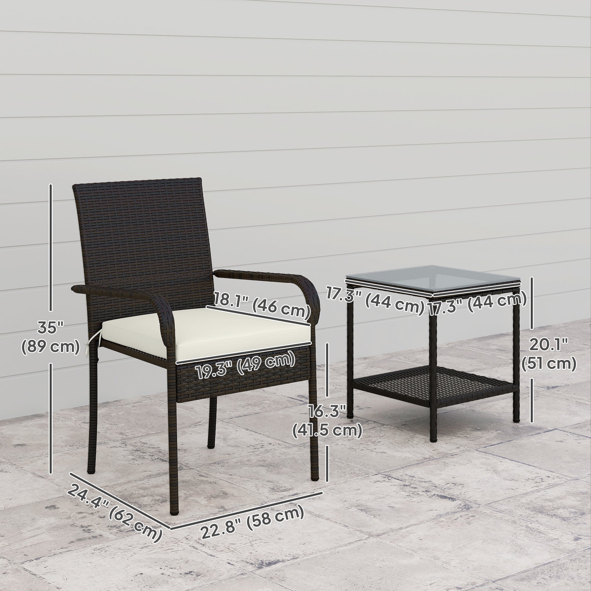 3 Piece Wicker Patio Furniture Set with Stackable Chairs, Washable Cushion, Tempered Glass Top, for Backyard, Brown Bistro Sets at Gallery Canada