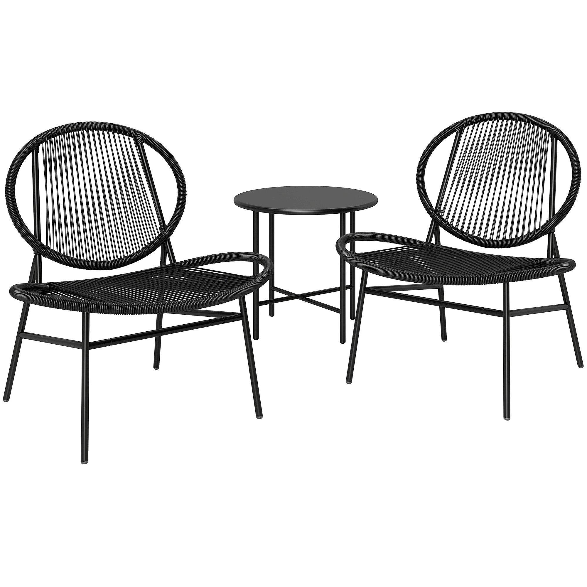 Rattan Bistro Set, 3 Pieces Wicker Patio Furniture Set, Acapulco Chairs and Steel Table for Porch, Balcony, Black Bistro Sets at Gallery Canada