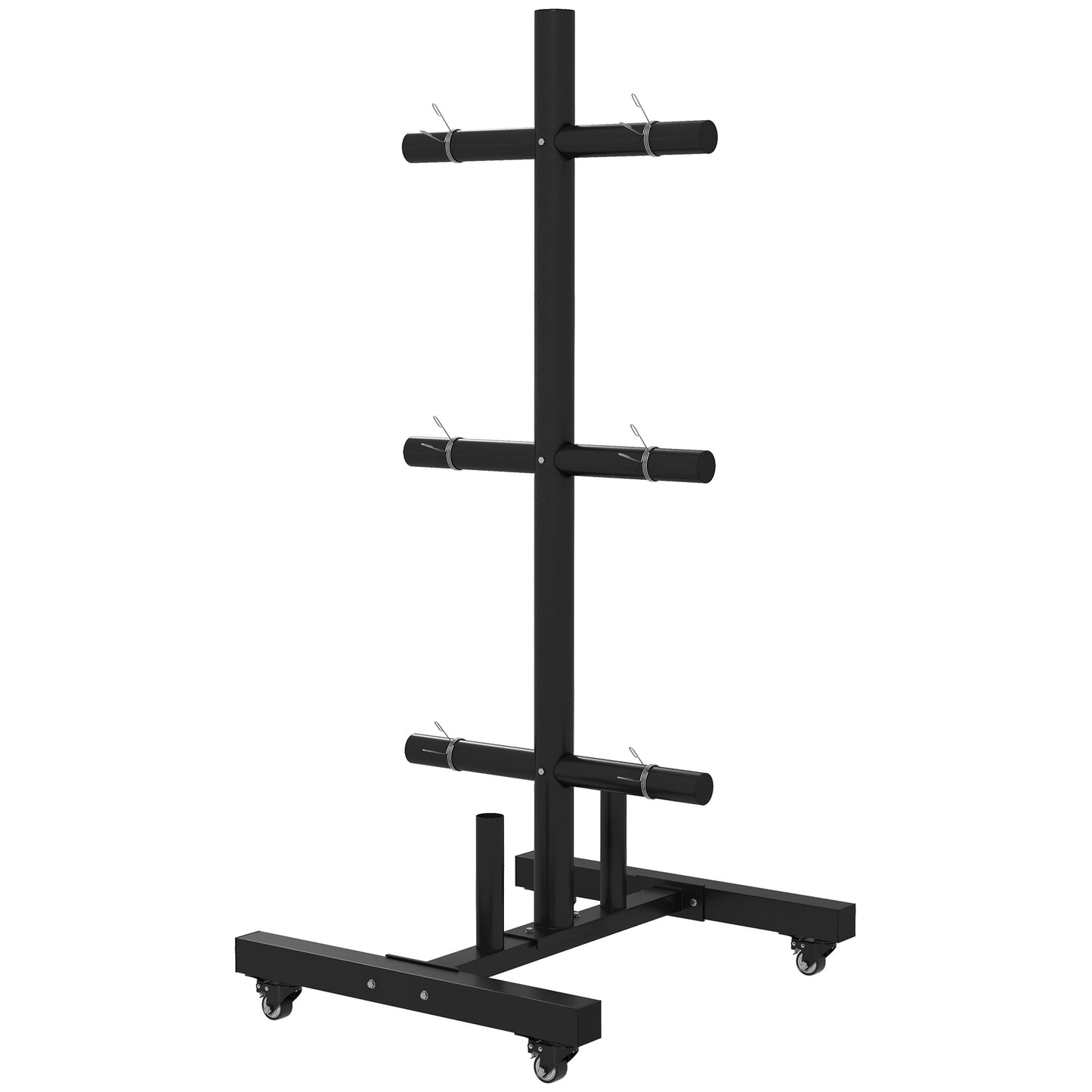 Weight Plate Rack, Olympic Bumper Plate Rack Holder for 2 inch Plates and Bars, with 4 Transport Wheels and 6 Fasten Clamps, 440lbs Capacity More-Strength Training Equipment Black  at Gallery Canada