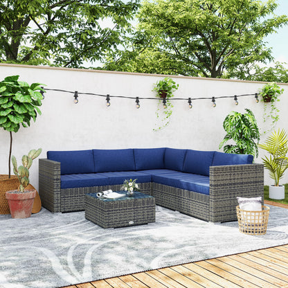 4 Pieces Rattan Wicker Outdoor Conversation Furniture Set w/ Corner Sofa Loveseats Coffee Table Cushions, Navy Blue Patio Furniture Sets at Gallery Canada