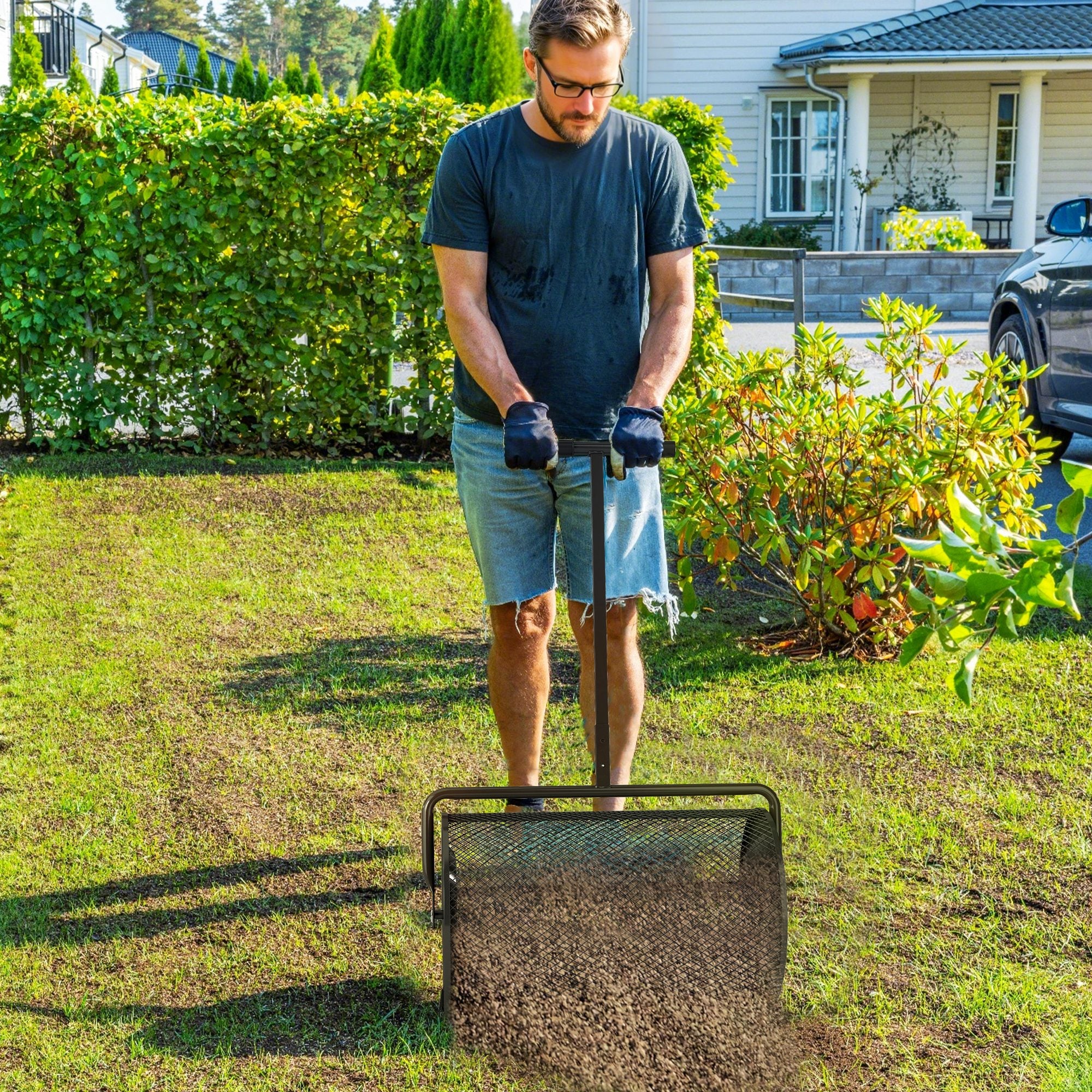 24 Inch Compost Spreader, Peat Moss Spreader with 24.4
