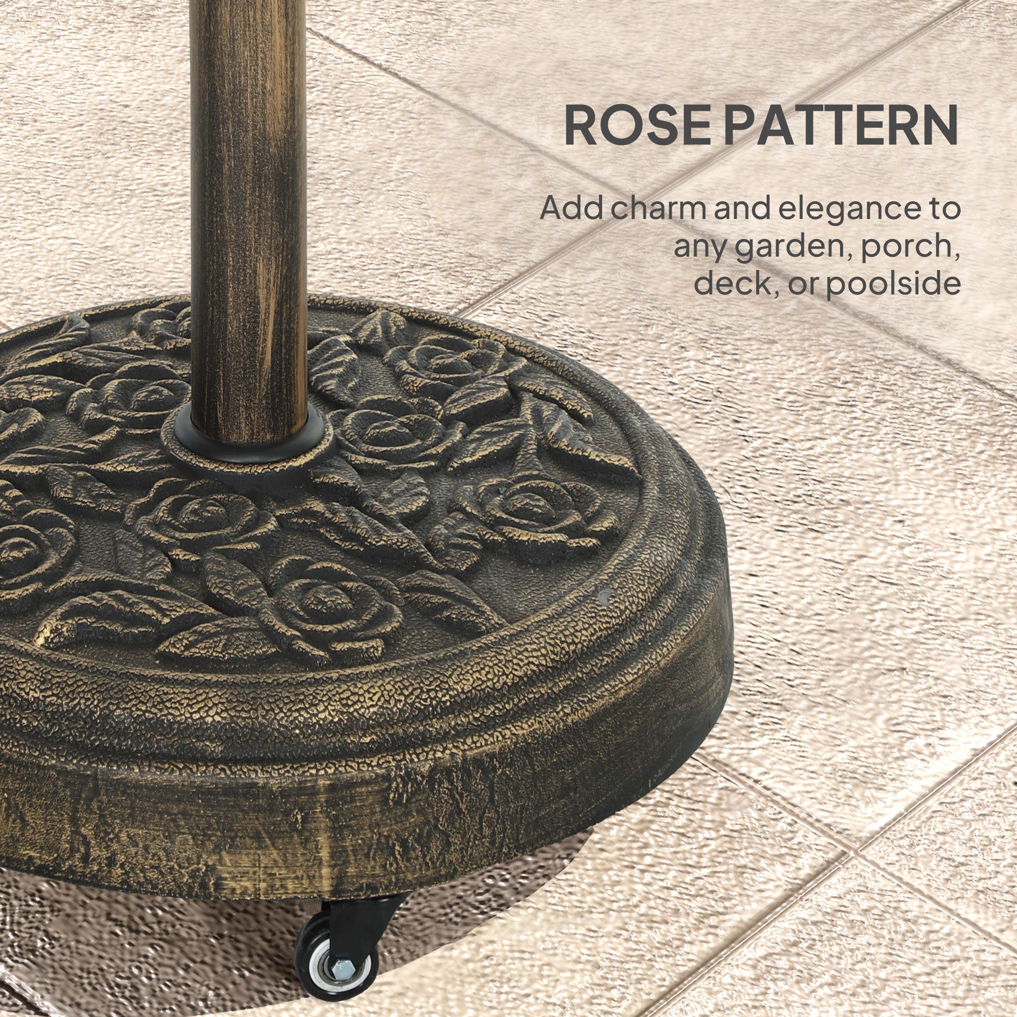 Round Patio Umbrella Base, 46 lbs Resin Umbrella Stand with Wheels, Outdoor Umbrella Stand for 1.3