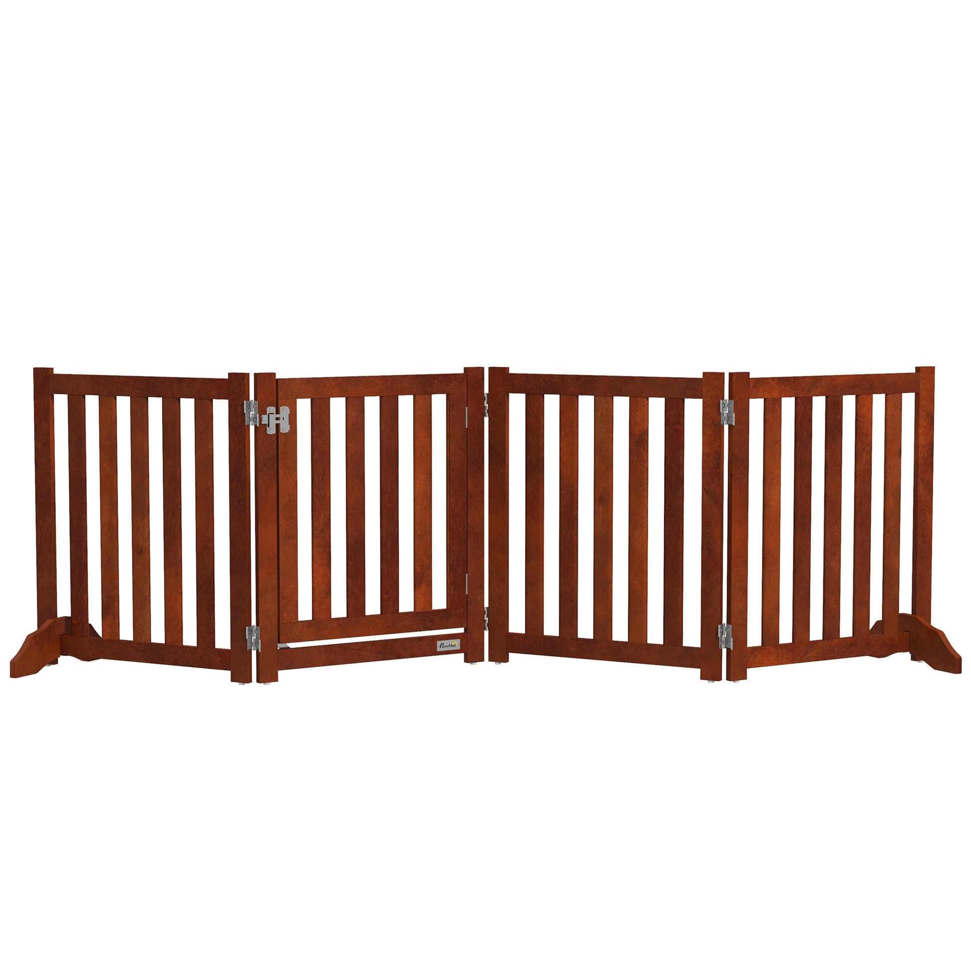 Foldable Dog Gate with Door, 4 Panels Fressstanding Pet Gate, Brown Houses, Kennels & Pens   at Gallery Canada