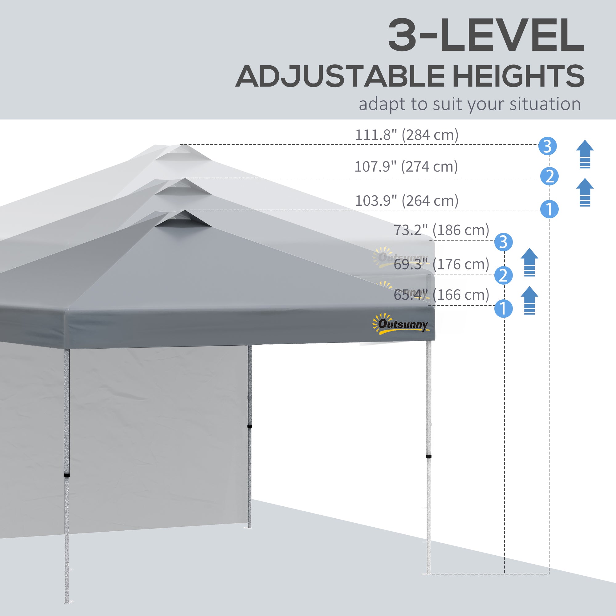 10' x 10' Pop Up Canopy Tent with Adjustable Height, 1 Sidewall, and Wheeled Carry Bag for Outdoor, Garden, Patio, Grey Pop Up Canopies at Gallery Canada