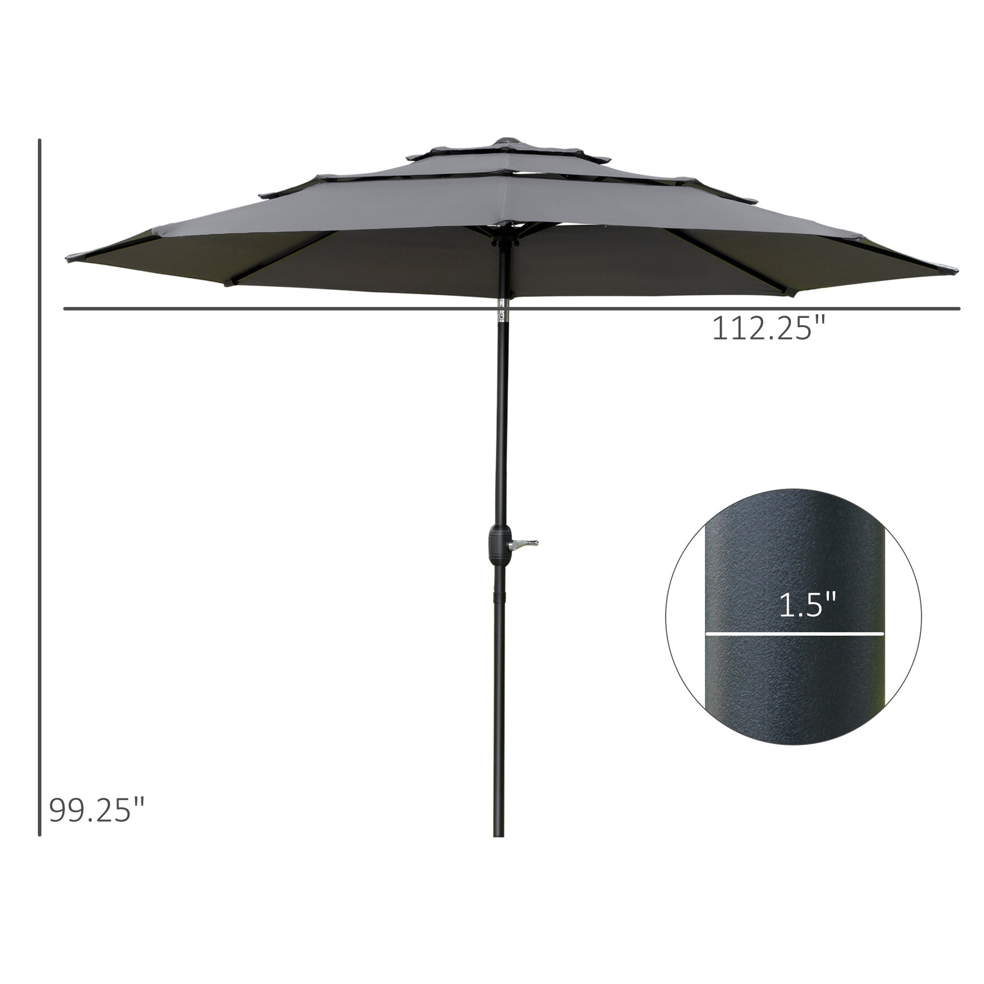 9FT 3 Tiers Patio Umbrella Outdoor Market Umbrella with Crank, Push Button Tilt for Deck, Backyard and Lawn, Light Grey Sun Umbrellas   at Gallery Canada