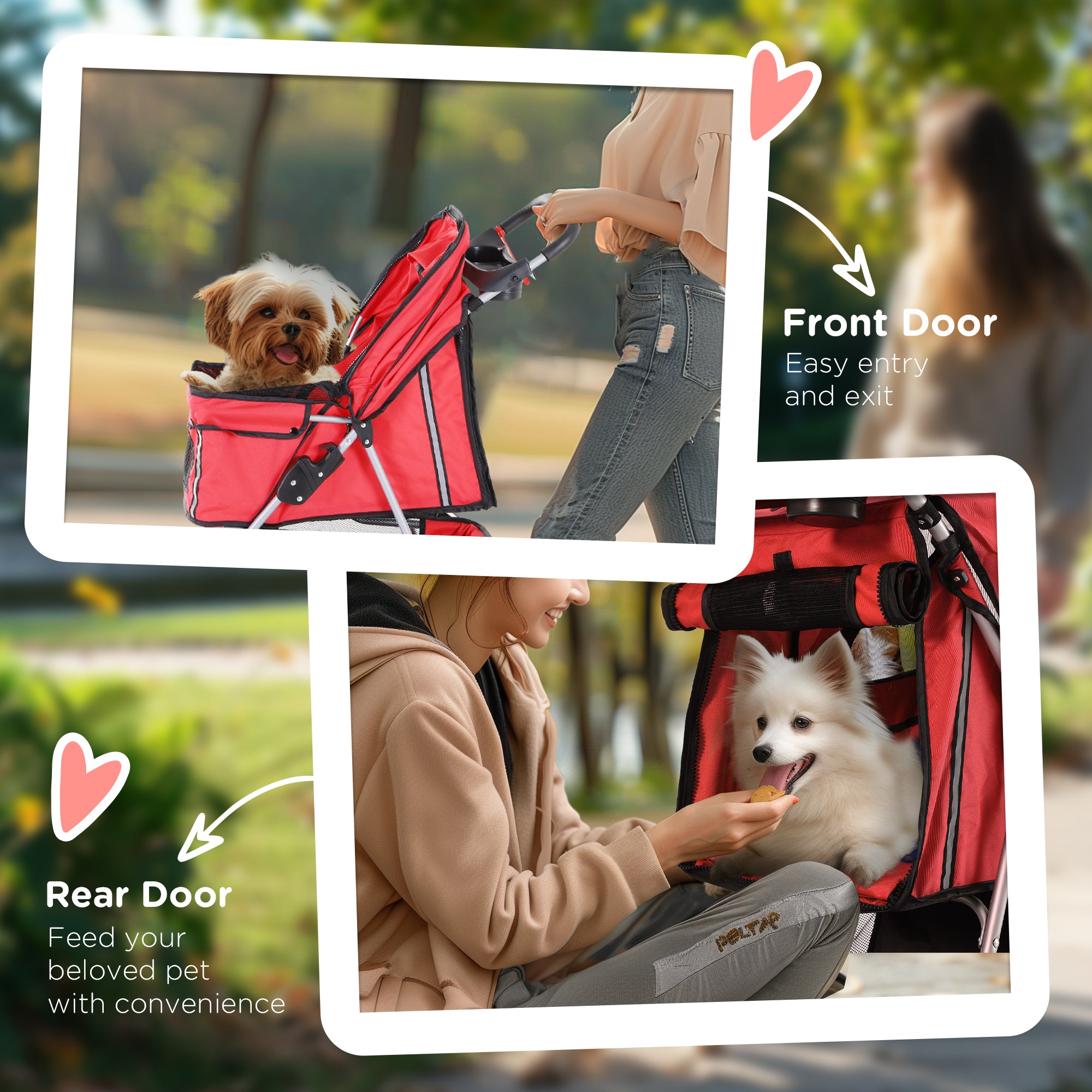 3 Wheels Foldable Dog Stroller with Storage Basket, Adjustable Canopy, Cupholder for Miniature and Small Dogs, Red Dog Bike Trailers & Strollers at Gallery Canada