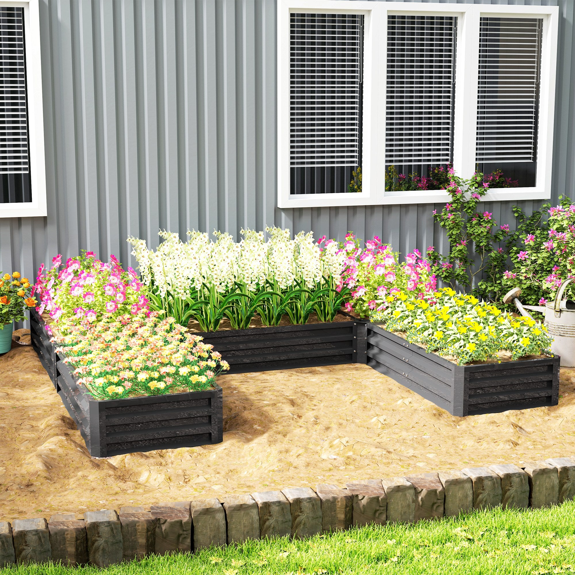 Steel Raised Garden Bed, Set of 5 Large Box Planters for Outdoor Plants Vegetables Flowers Herbs, 8x8x1ft, Dark Grey Raised Garden Beds at Gallery Canada