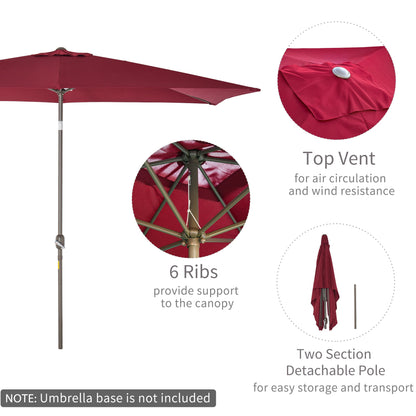 6.5x10ft Patio Umbrella, Rectangle Market Umbrella with Aluminum Frame and Crank Handle, Garden Parasol Outdoor Sunshade Canopy, Wine Red Sun Umbrellas   at Gallery Canada