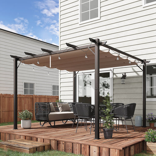 10' x 10' Aluminium Outdoor Pergola Gazebo Backyard Canopy Cover Square Sunshade Garden Grape Trellis Coffee