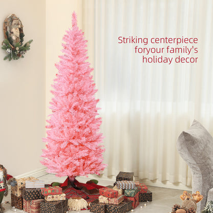 6ft Tall Pencil Artificial Christmas Tree with 479 Branch Tips with Steel Base, Pink Pencil Christmas Trees   at Gallery Canada