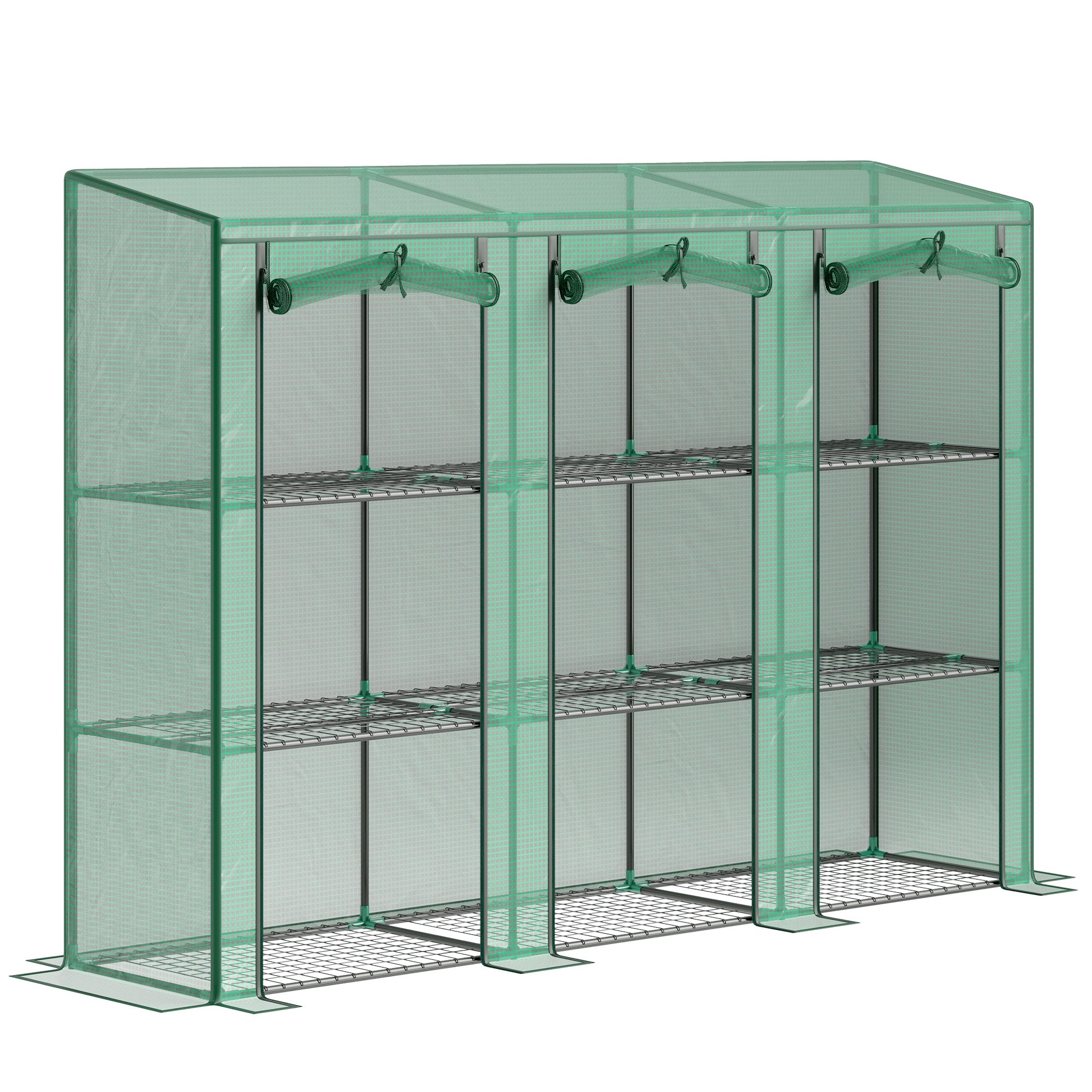 Lean-to Greenhouse with 3 Tier Shelves, Mini Greenhouse with 3 Roll-Up Doors for Indoor Outdoor, Green Greenhouses at Gallery Canada