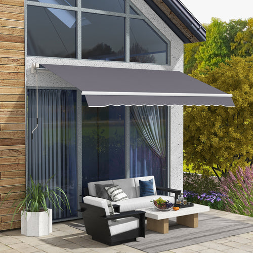 12' x 10' Manual Retractable Awning Outdoor Sunshade Shelter with Adjustable &; Versatile Design, Dark Grey