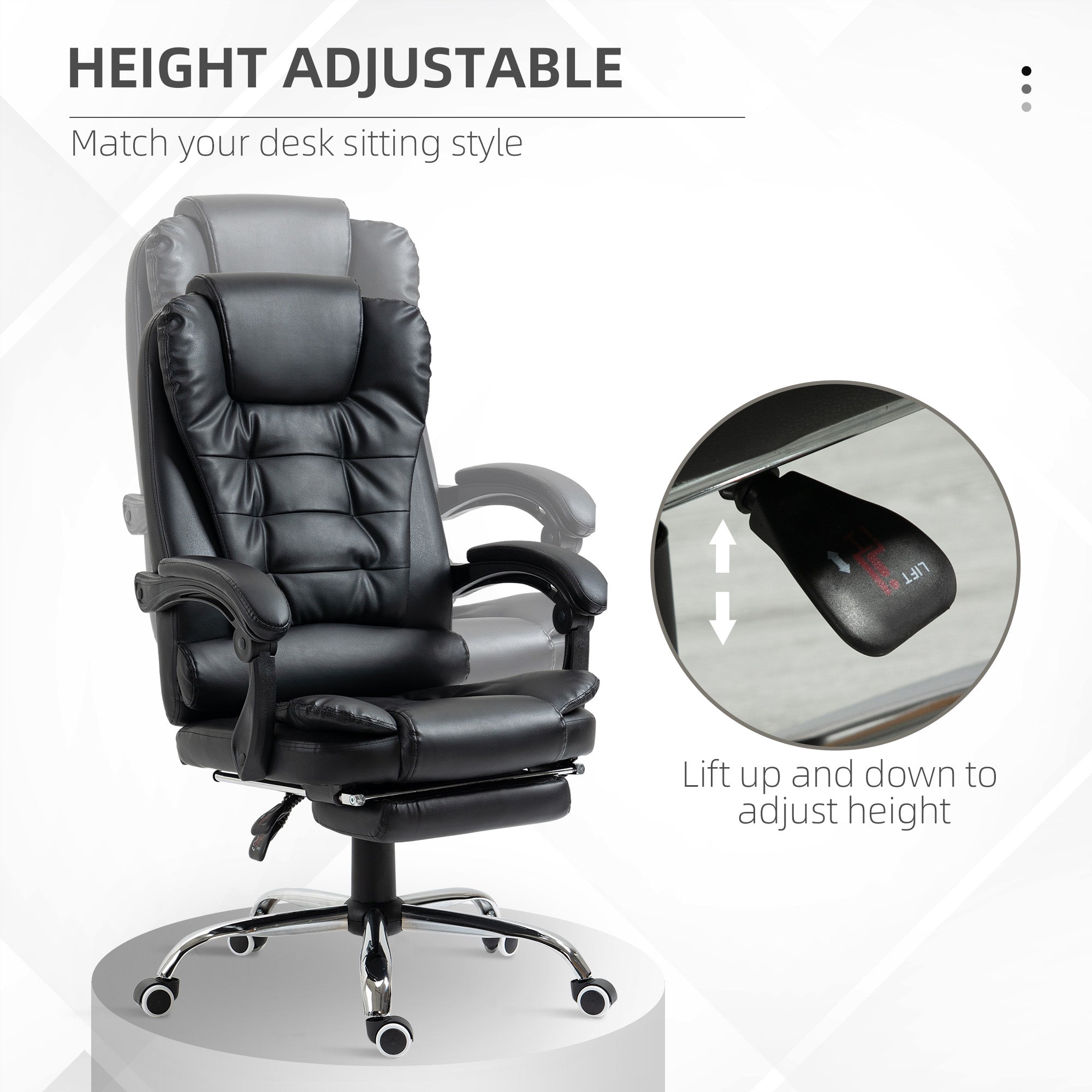 High Back Office Chair PU Leather Executive Office Chair with Retractable Footrest Padded Armrest Black Executive & Manager Chairs   at Gallery Canada