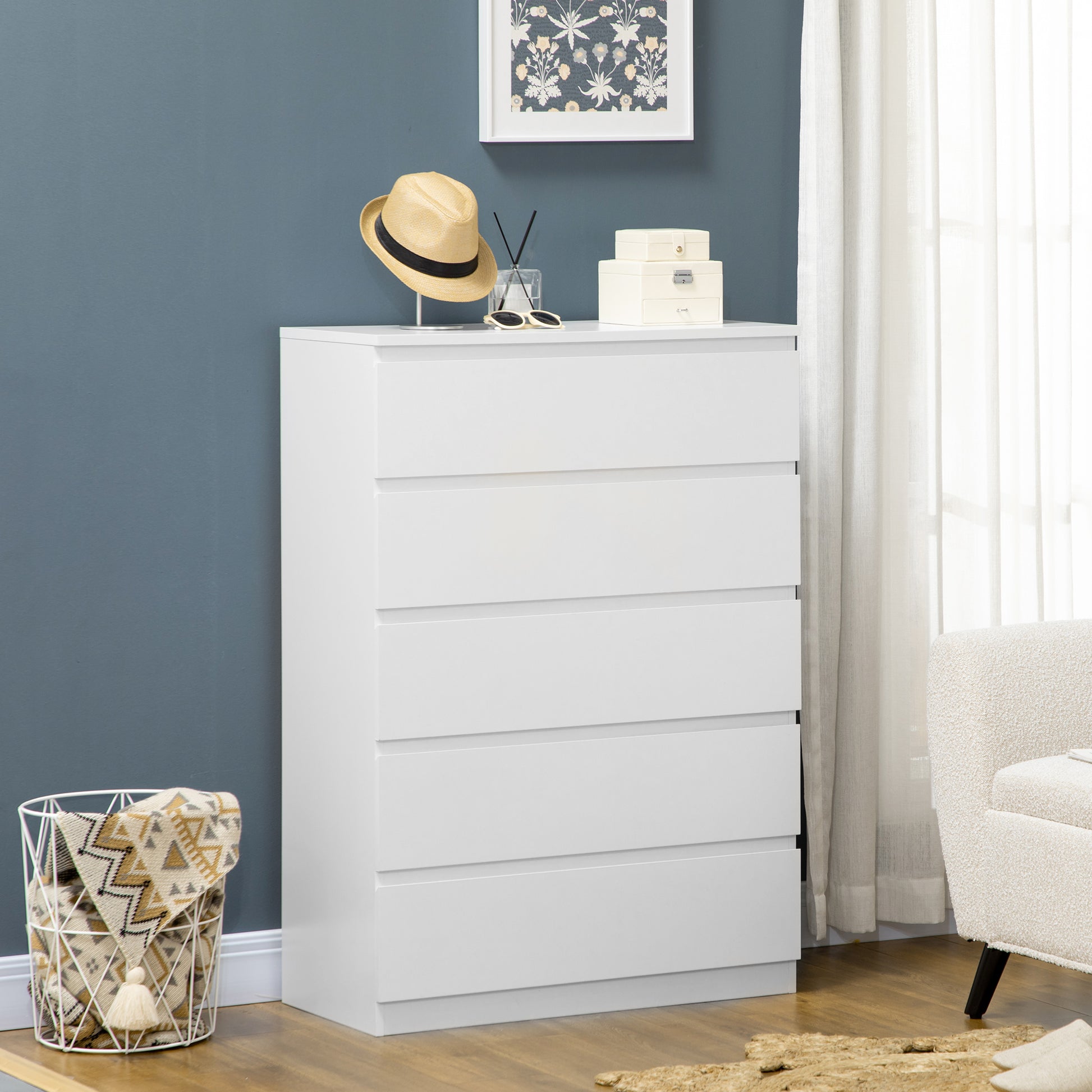 Chest of Drawers with 5 Drawers, Dresser for Bedroom, 5 Drawer Chest with Zinc Alloy Runners for Living Room Storage Cabinets   at Gallery Canada