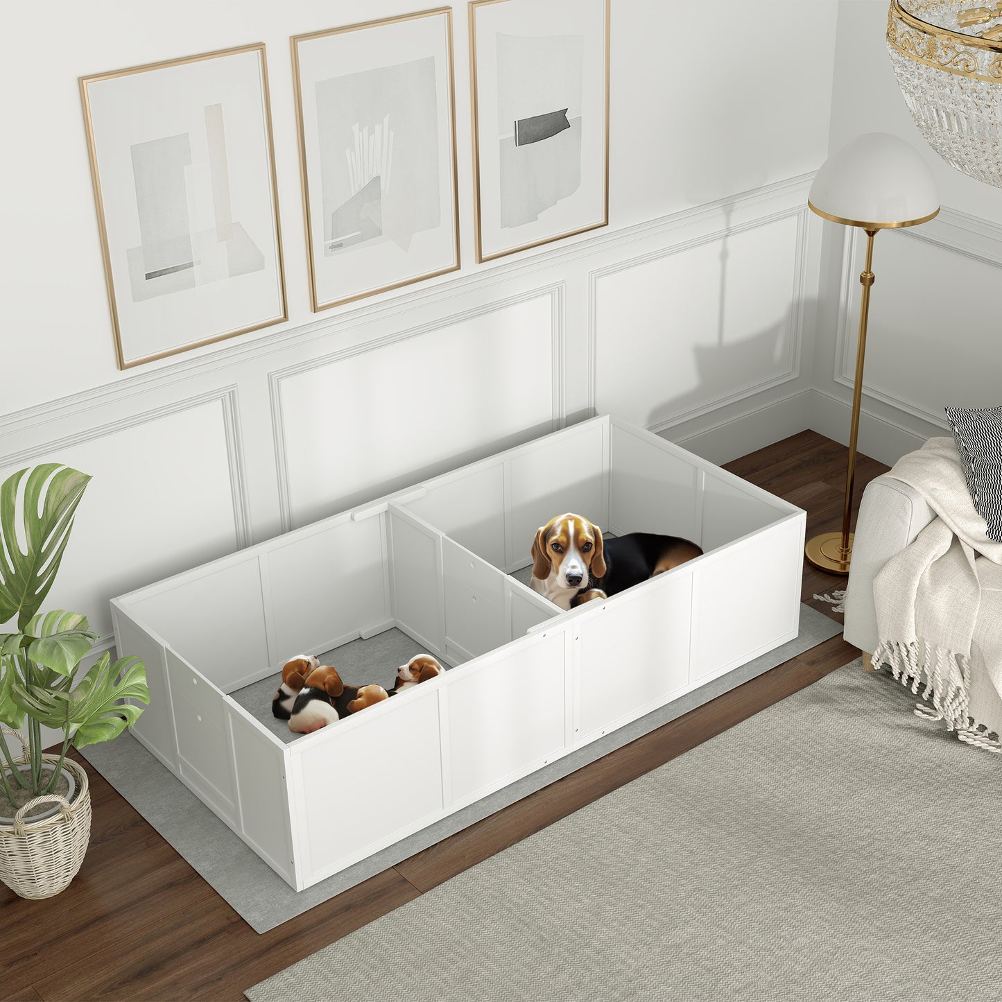 Whelping Box for Dogs w/ Adjustable, Removable Door, for Small Medium Dogs, 77" x 38", White Houses, Kennels & Pens White  at Gallery Canada