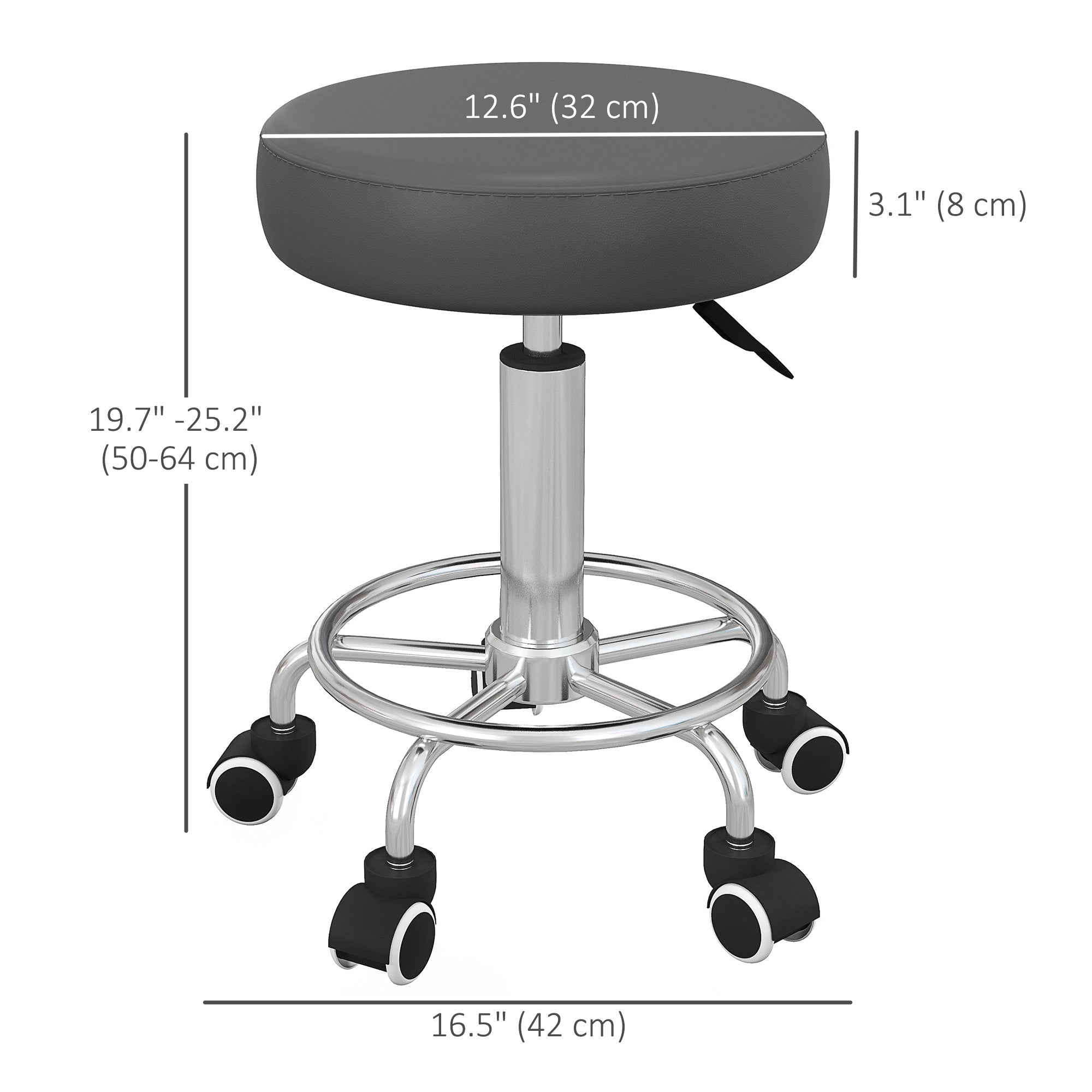 Salon Stool with Adjustable Height, PU Leather Barber Rolling Massage Tattoo Chair for Bar Beauty SPA, Grey Salon Stools   at Gallery Canada