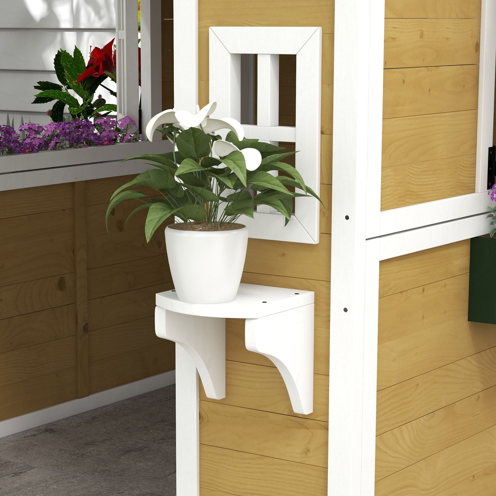 Wooden Playhouse for Kids Outdoor with Door, Windows, Planter Pots and Boxes for Toddlers 3-8 Years, Beige Play Houses at Gallery Canada