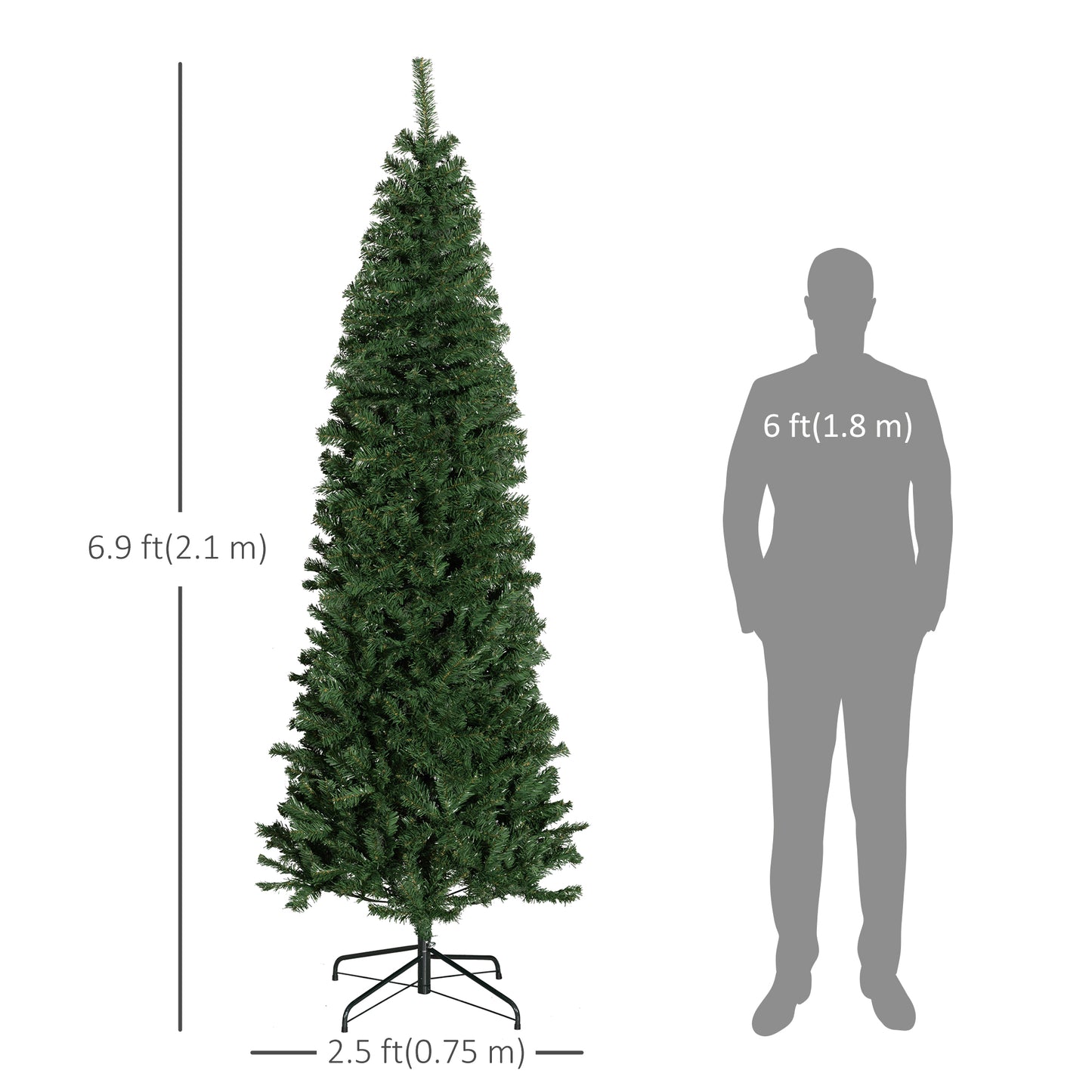 7FT Pencil Christmas Tree, Artificial Christmas Tree with Automatic Open for Home Party, Green Pencil Christmas Trees   at Gallery Canada