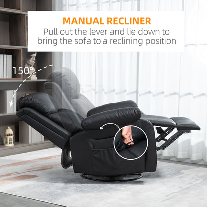 PU Leather Reclining Chair with Vibration Massage Recliner, Swivel Base, Rocking Function, Remote Control, Black Single Sofas   at Gallery Canada