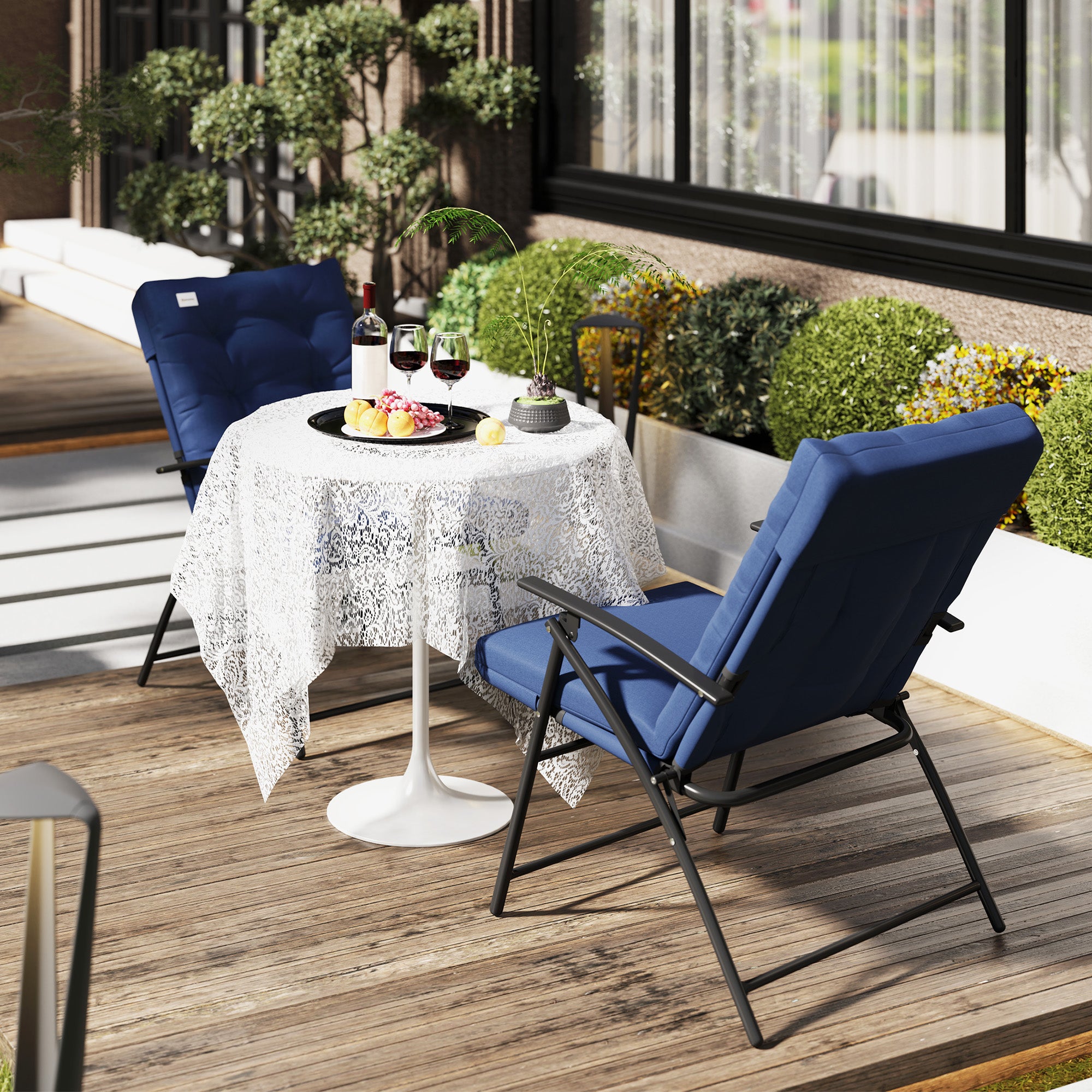 Set of 2 Foldable Lawn Chairs with Adjustable Backrest Padded Folding Camping Chairs for Outdoor Blue Patio Chairs at Gallery Canada