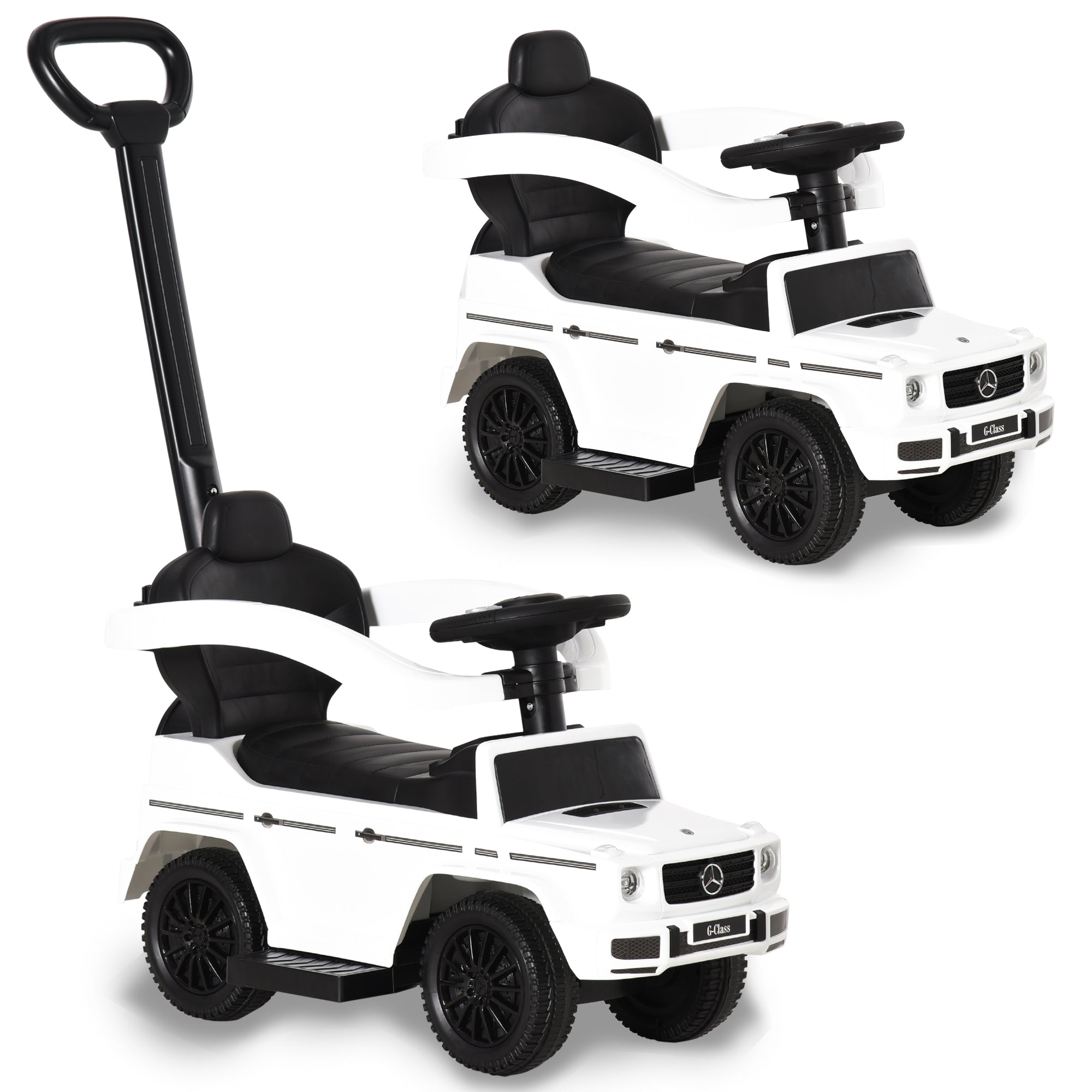 Mercedes-Benz G350 Licensed Push Car, 3-in-1 Toddler Sliding Car with Horn, Steering, Foot Rest, Seat Storage, White Push Cars for Toddlers White at Gallery Canada