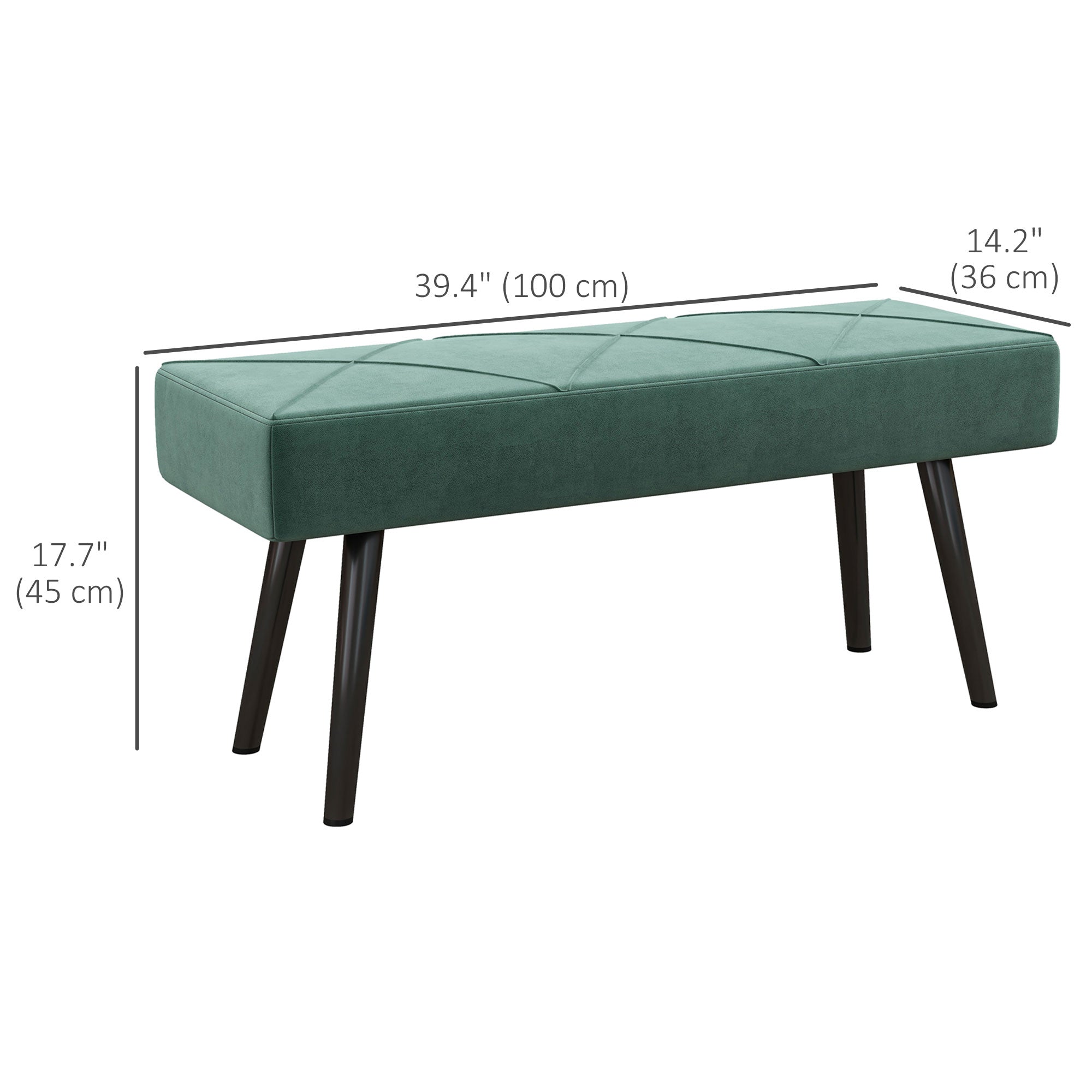 39 Inches Upholstered Bedroom Bench, Modern End of Bed Bench with Steel Legs, Green Storage Ottomans & Benches   at Gallery Canada