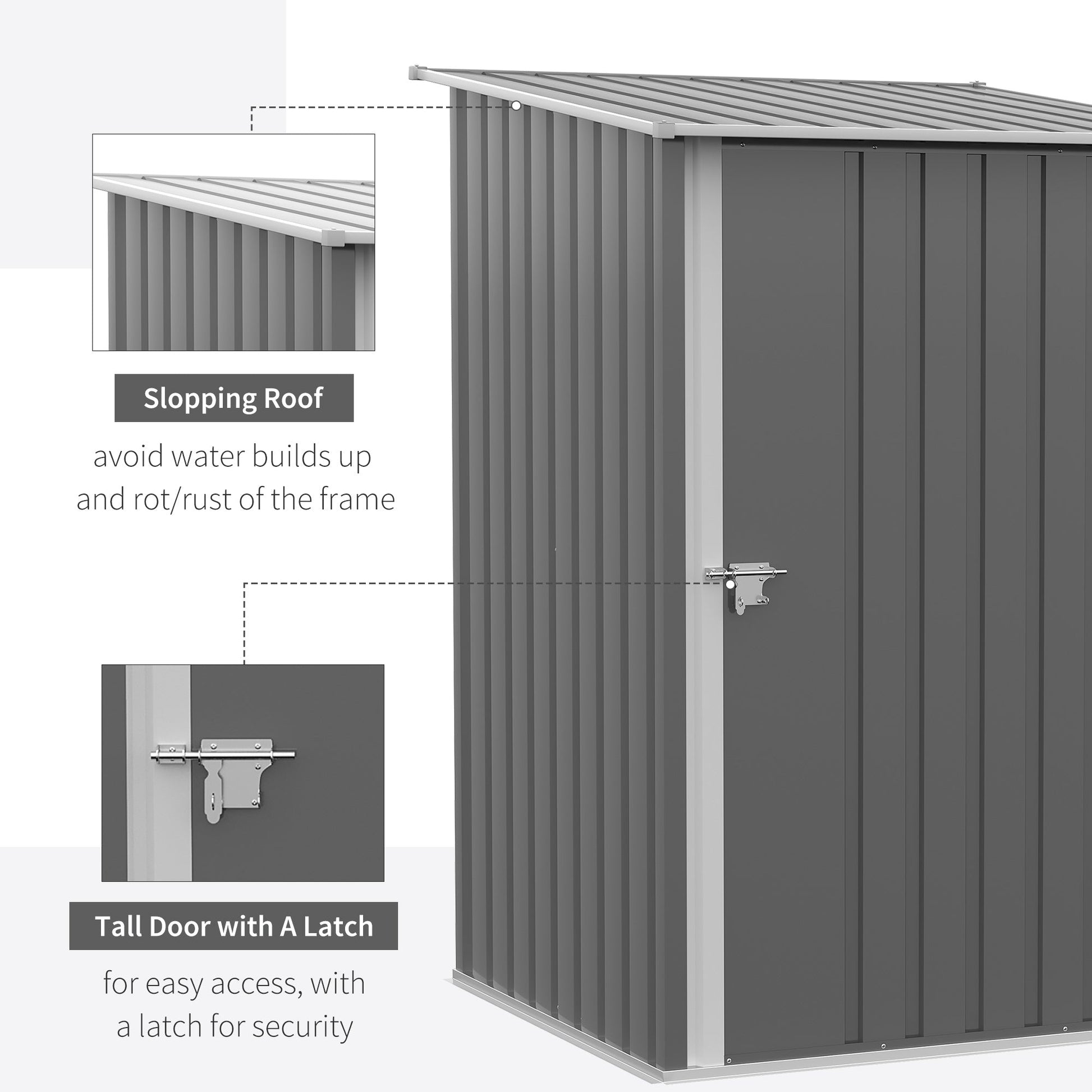 3.3' x 3.4' Lean-to Garden Storage Shed, Outdoor Galvanized Steel Tool House with Lockable Door for Patio Grey Sheds   at Gallery Canada