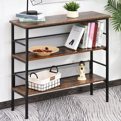 3 Tier Bookshelf Industrial Display Rack, 39 Inch Wood Metal Bookcase with Adjustable Feet for Living Room, Balcony, Kitchen, Brown Display Bookshelves   at Gallery Canada