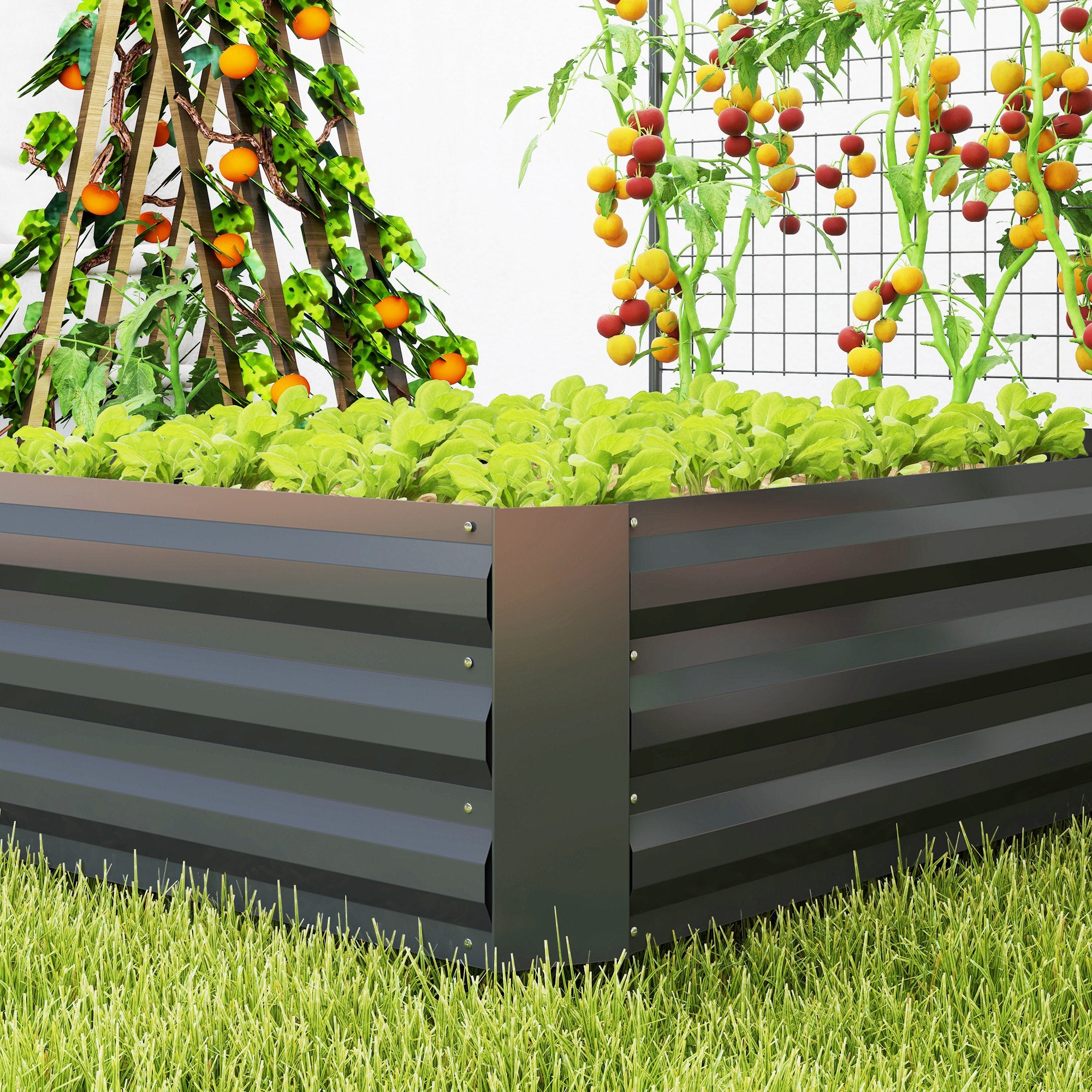 Galvanized Raised Garden Bed with Trellis for Climbing Plants, Outdoor Planter Box with Open Bottom, Dark Grey Raised Garden Beds at Gallery Canada