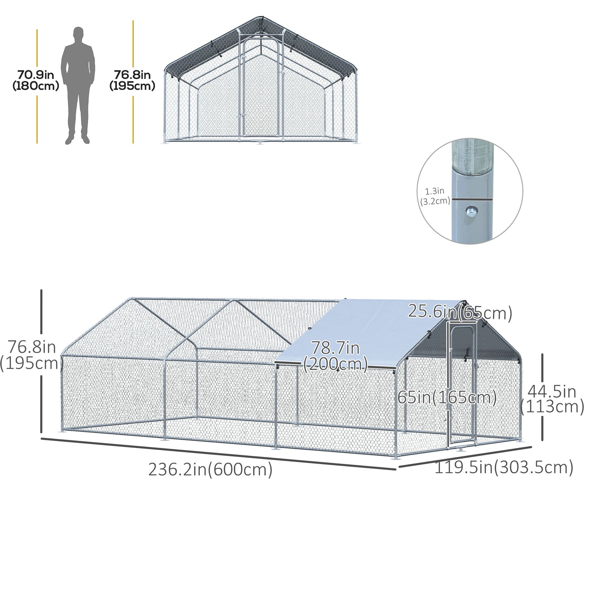 9.8' x 19.7' Metal Chicken Coop, Galvanized Walk-in Hen House, 3 Rooms Poultry Cage Outdoor with Waterproof UV-Protection Cover for Rabbits, Ducks Chicken Coops   at Gallery Canada