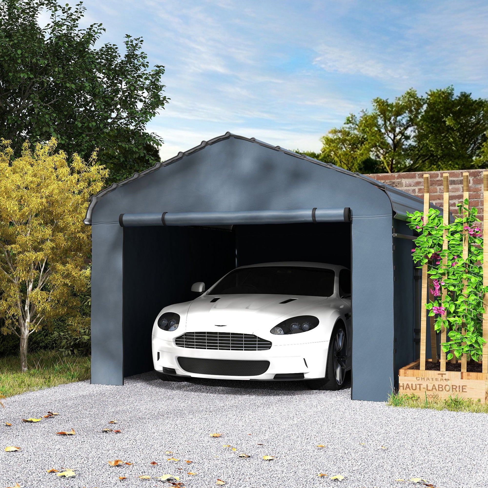 10' x 15' Metal Carport, Heavy Duty Garage Car Shelter with Galvanized Metal Roof and Removable Sidewalls, Dark Grey Car Shelters at Gallery Canada