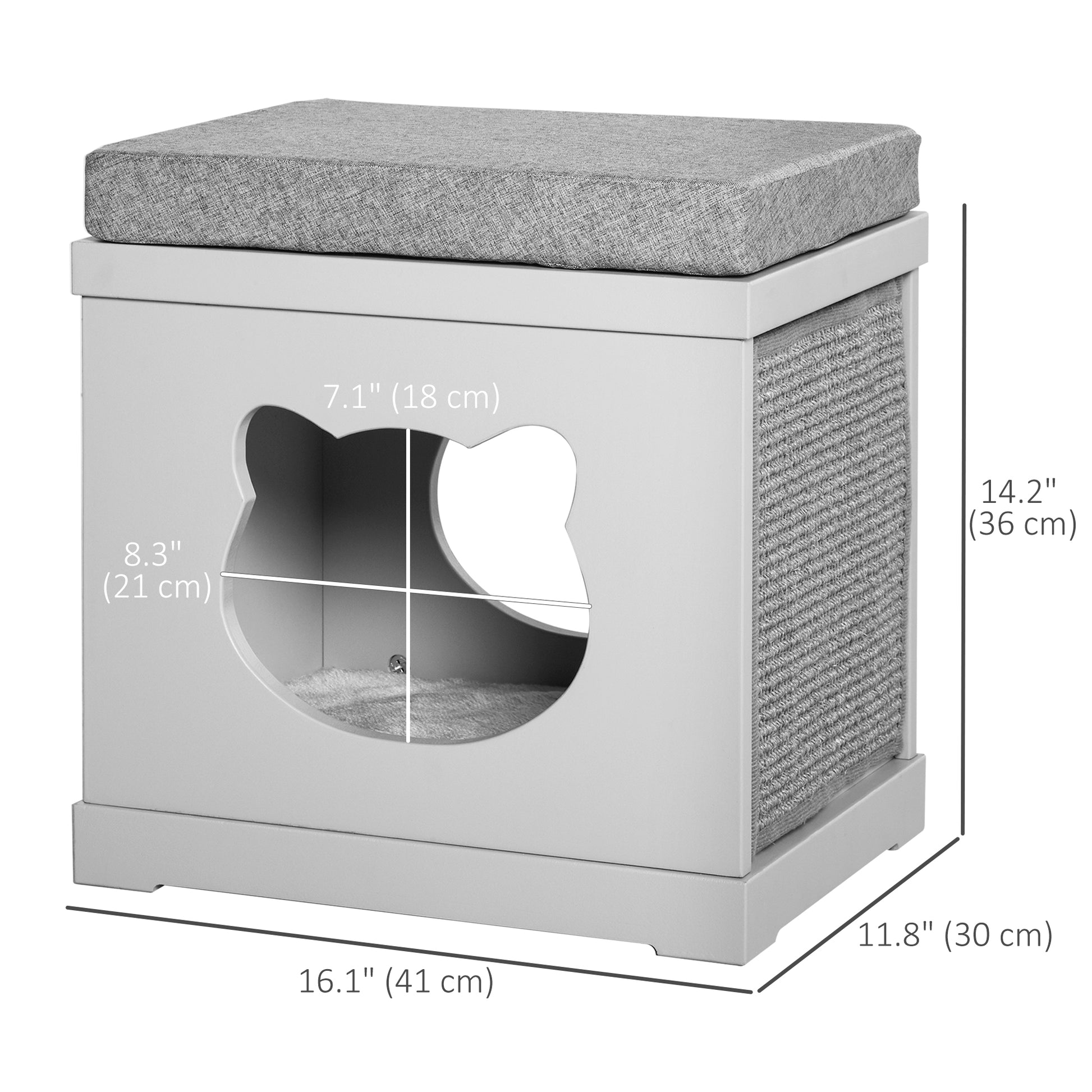 Indoor Cat Bed with 2 Exterior Scratching Boards, Cat Cube House with Removeable Cushions, 16" L x 12" W x 14" H, Grey Cat Houses   at Gallery Canada