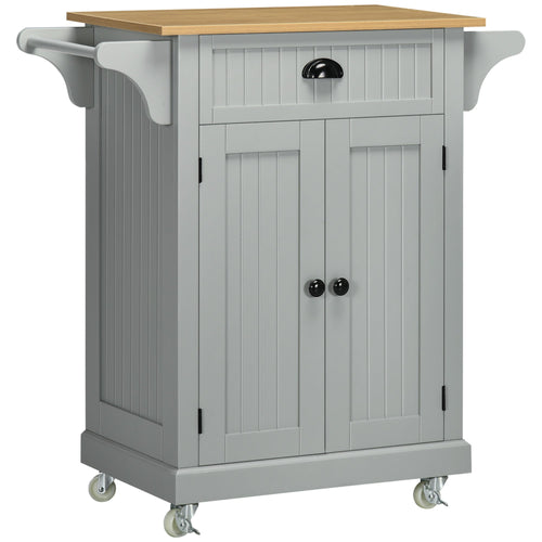 Rolling Kitchen Cart on Wheels, Utility Bar Cart with Drawer, 2 Towel Racks and Adjustable Shelf, Gray