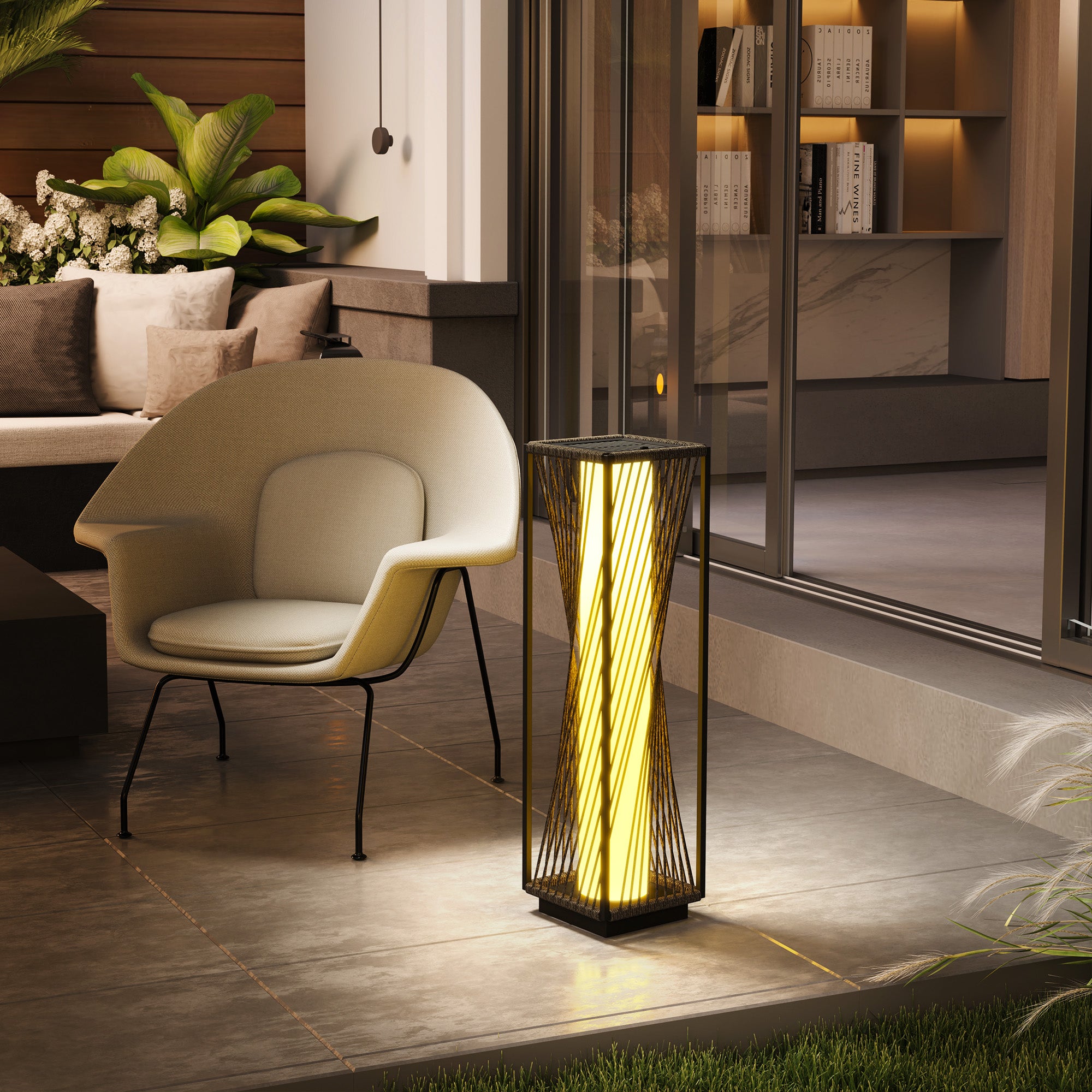 Rattan Solar Floor Lamp, Decorative Outdoor Lamp with Auto On/Off LED Lights, IP44 for Patio, Porch, Pathway, Grey Solar Post Lamps at Gallery Canada