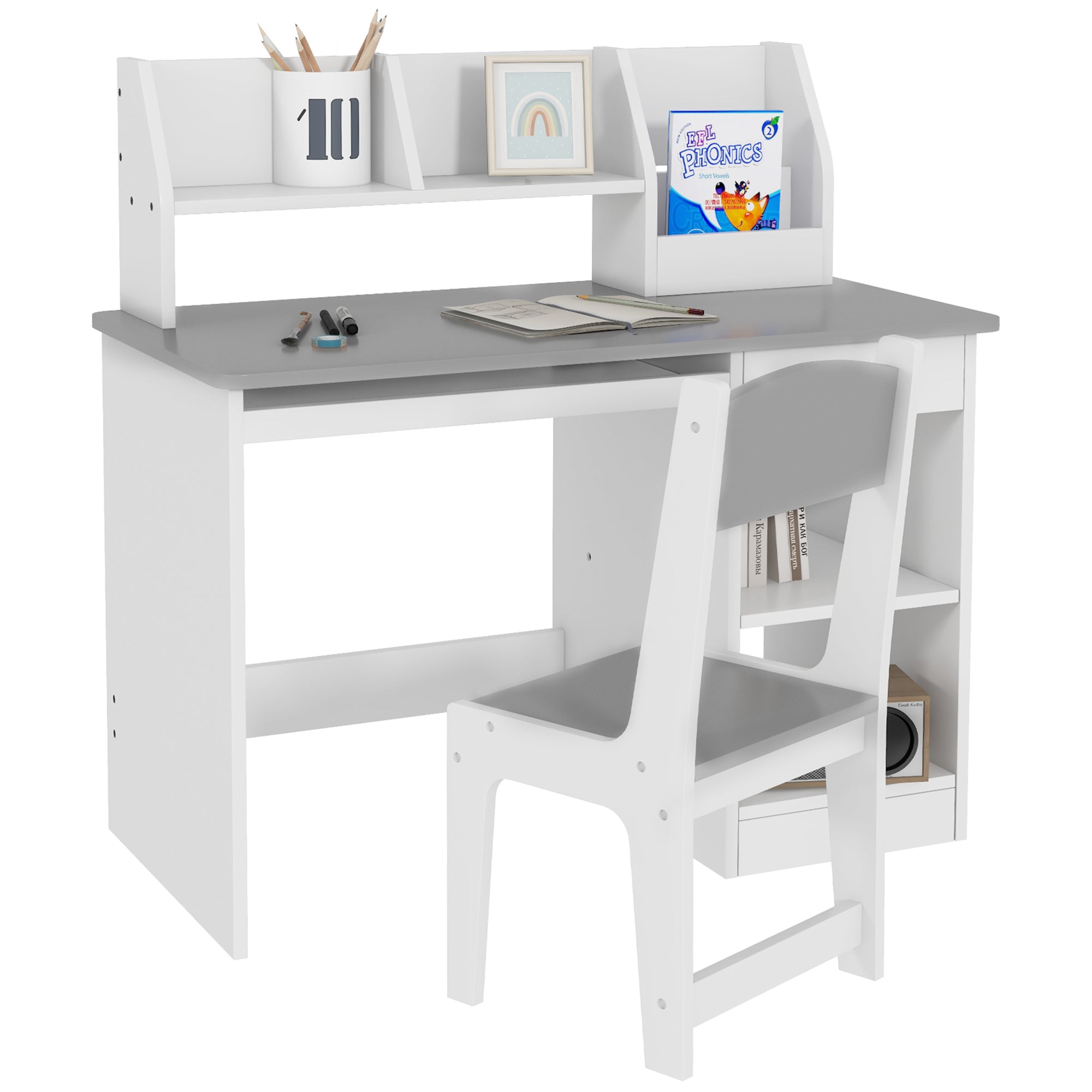 Kids Desk and Chair Set for 5-8 Year Old with Storage, Study Table and Chair for Children, Grey Kids Desk Sets   at Gallery Canada