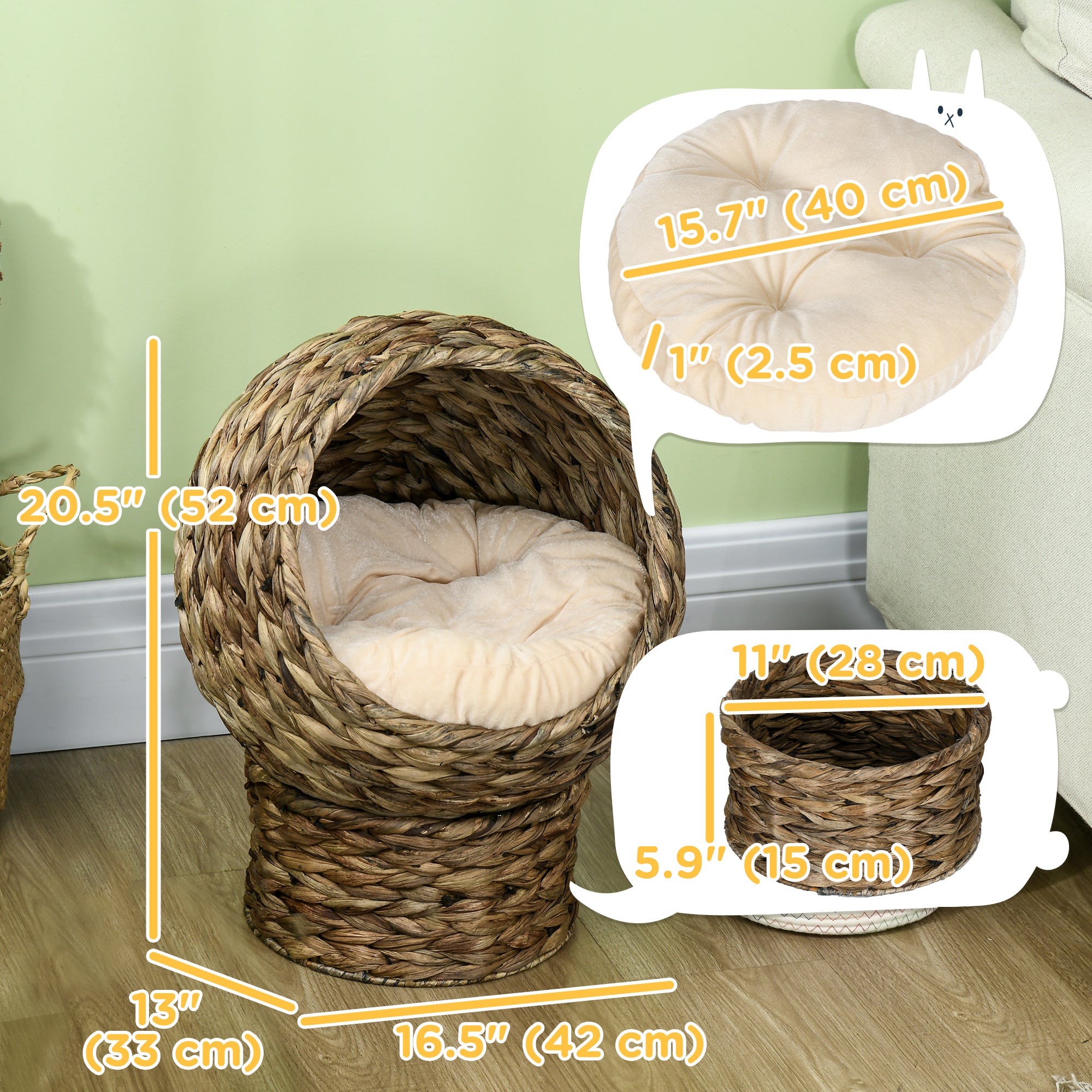 Wicker Cat Bed with Cushion, Stand, for Indoor Cats, Grey Cat Houses at Gallery Canada