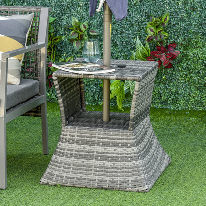 Rattan Wicker Side Table, 21.3" Square Outdoor End Table with Umbrella Hole 2-Tier Storage for Patio Garden Mixed Grey Patio Side Tables   at Gallery Canada