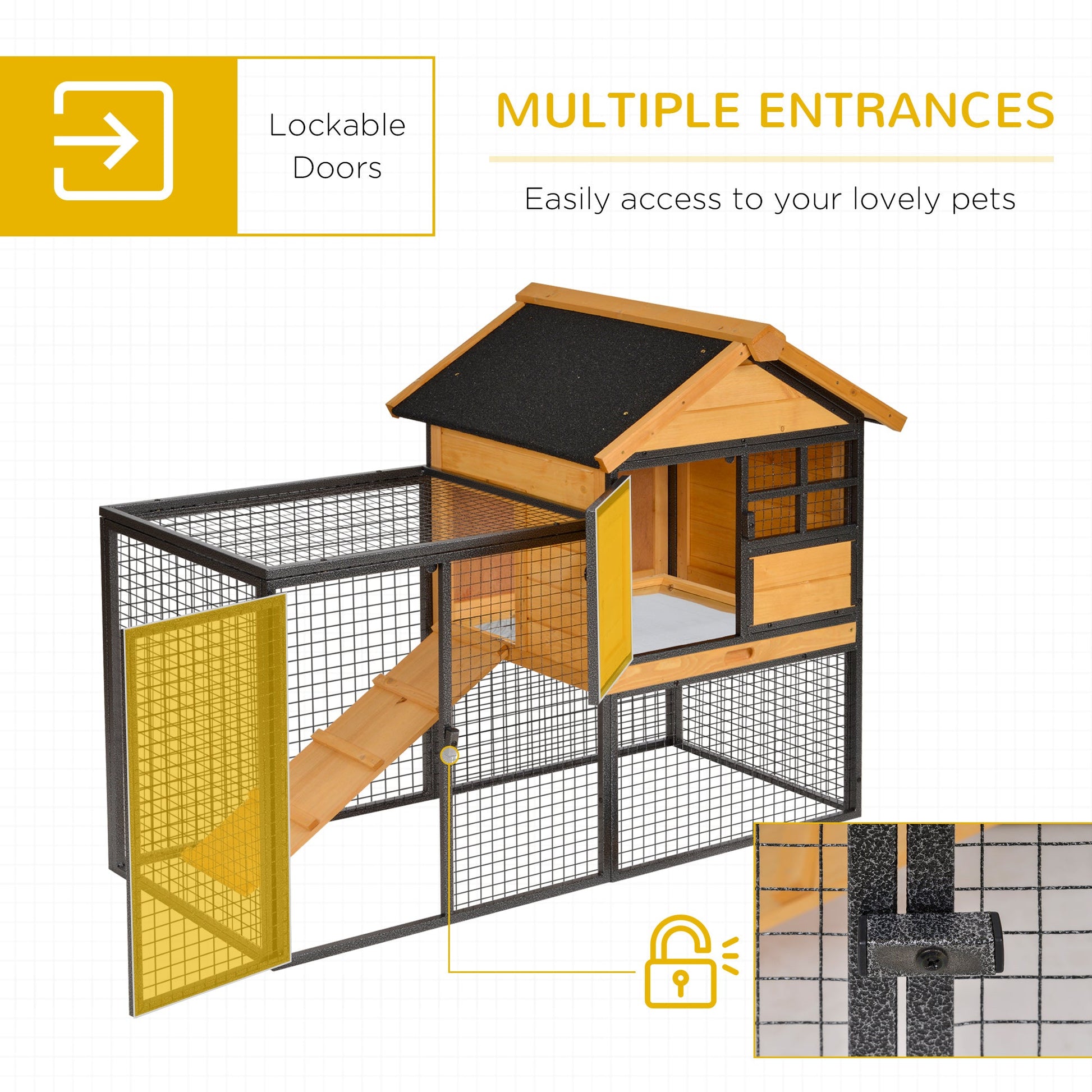 Elevated Wood-Metal Rabbit Hutch with Slide-out Tray & Lockable Door, Yellow Rabbit Hutch   at Gallery Canada