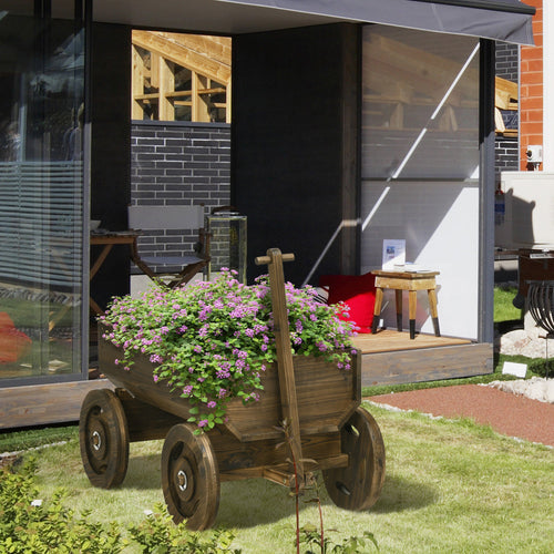 Wooden Raised Garden Bed, Flower Cart w/ Wheels, Planters for Outdoor Plants, Backyard, Patio, Deck, Garden Decor