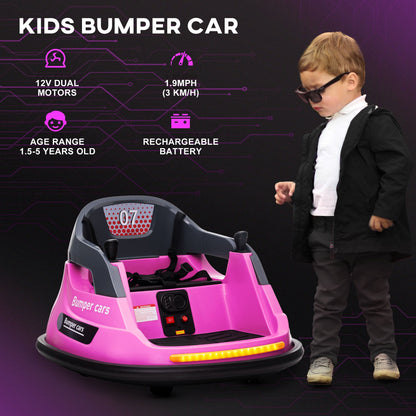 Bumper Car 12V 360° Rotation Electric Car for Kids, with Remote, Safety Belt, Lights, Music, for 1.5-5 Years Old, Pink Electric Toy Cars   at Gallery Canada