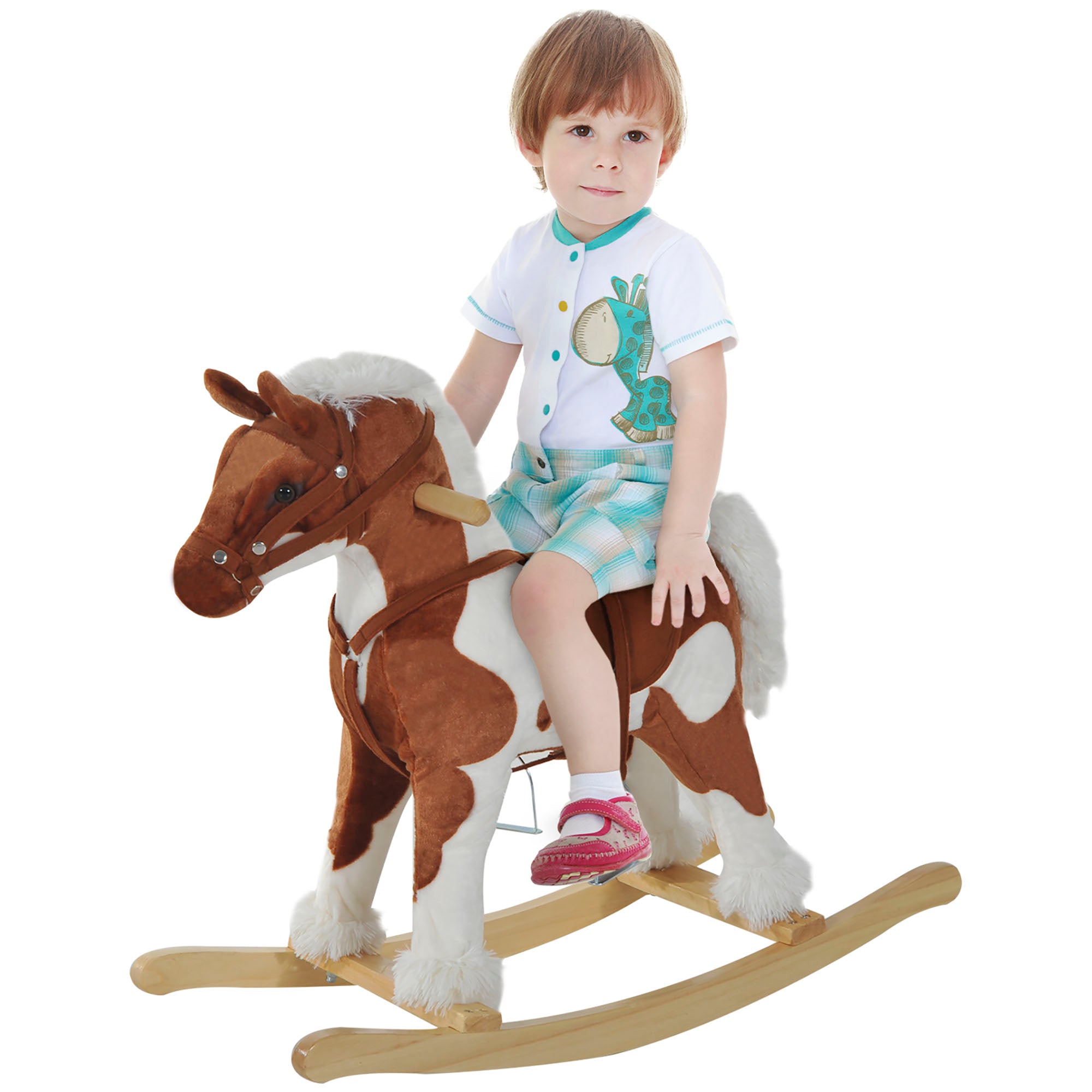 Kids Rocking Horse Ride on Toy for Toddler 3 year old with Nursery Rhyme Music and Light Rocking Horses Light Brown/White at Gallery Canada