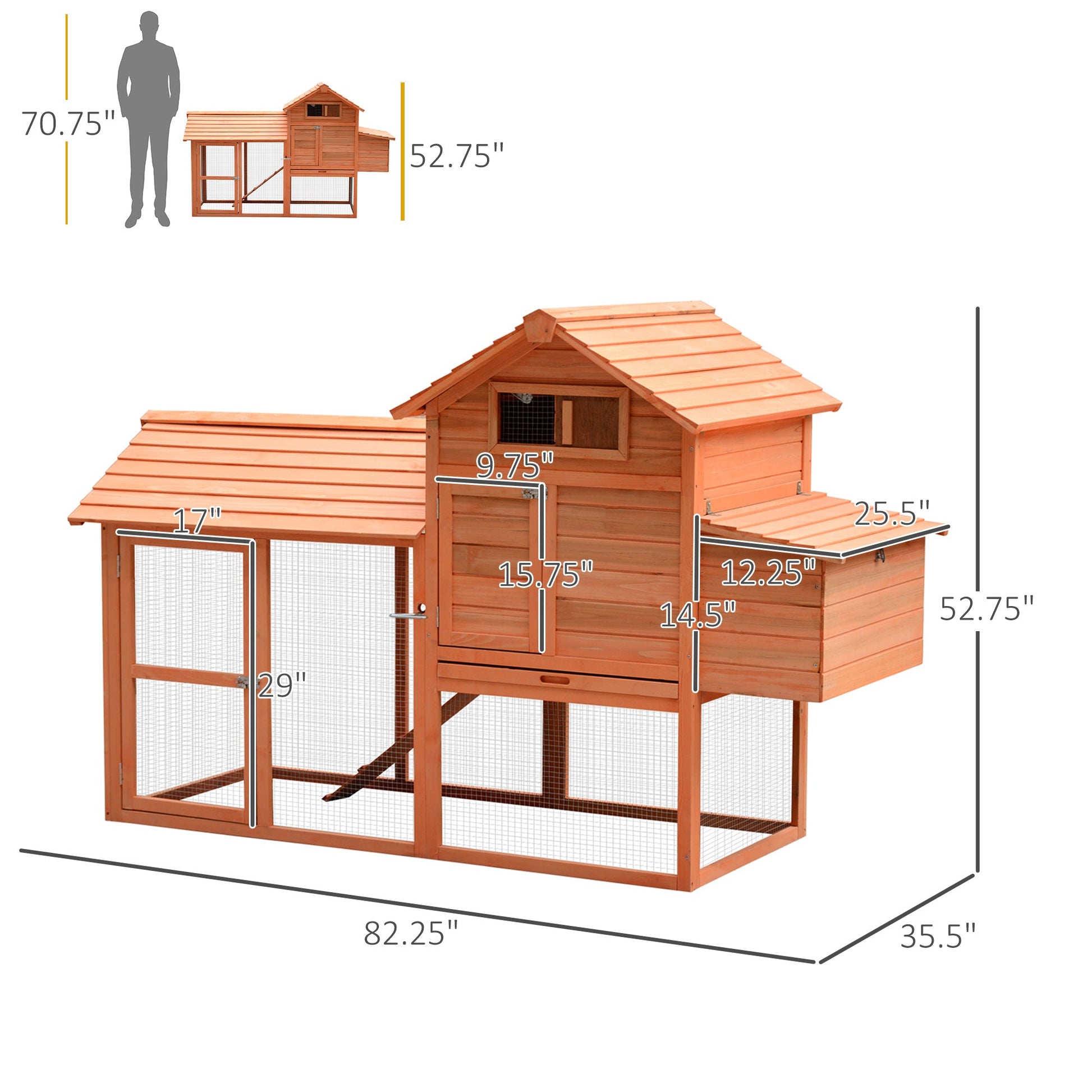 82" Deluxe Chicken Coop Wooden Hen House Rabbit Hutch Poultry Cage Pen Backyard with Run and Nesting Box Chicken Coops   at Gallery Canada