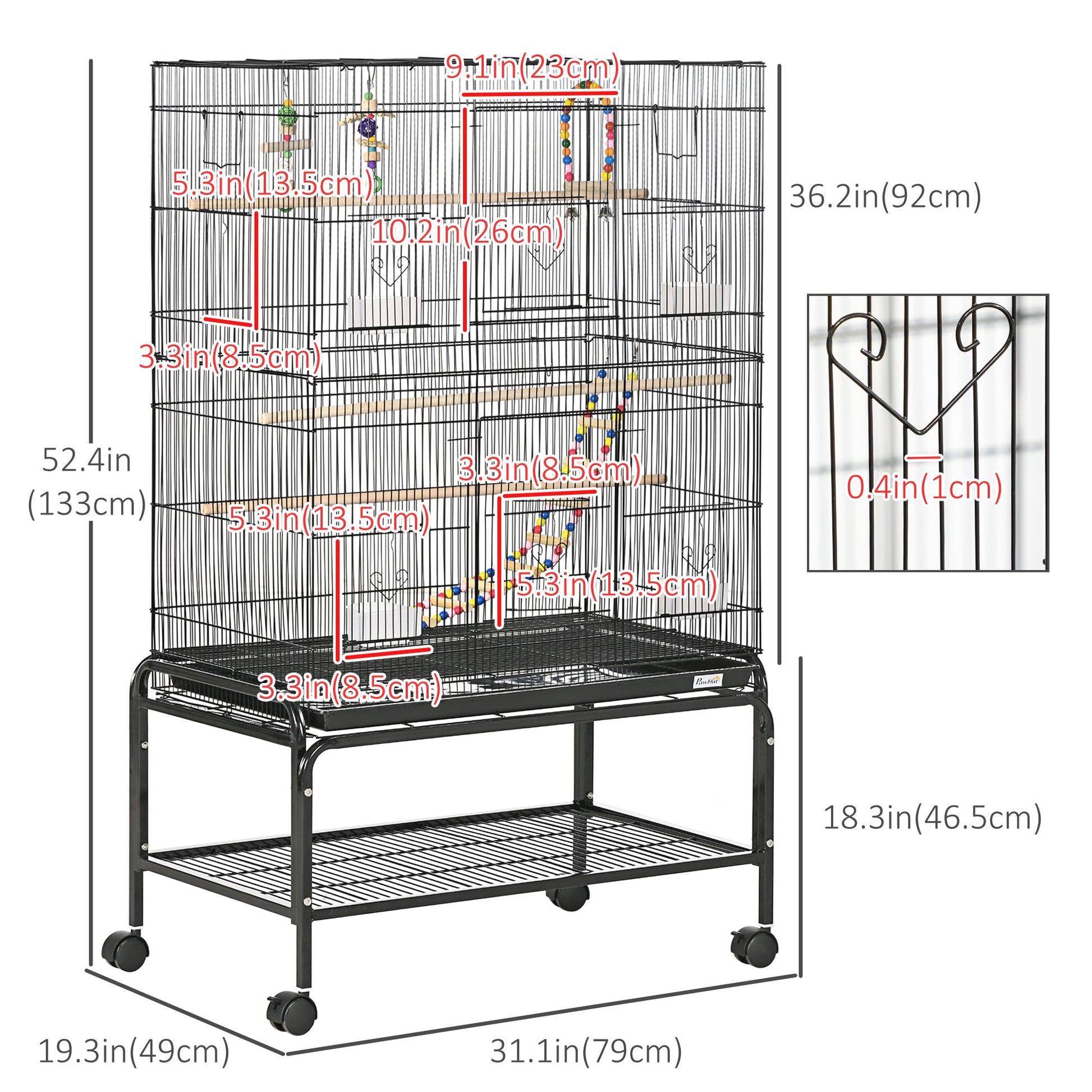 52" Bird Cage for Budgies Cockatiels Canaries Lovebirds Finches with Rolling Stand, Toys, Removable Tray, Storage Shelf Bird Cages   at Gallery Canada