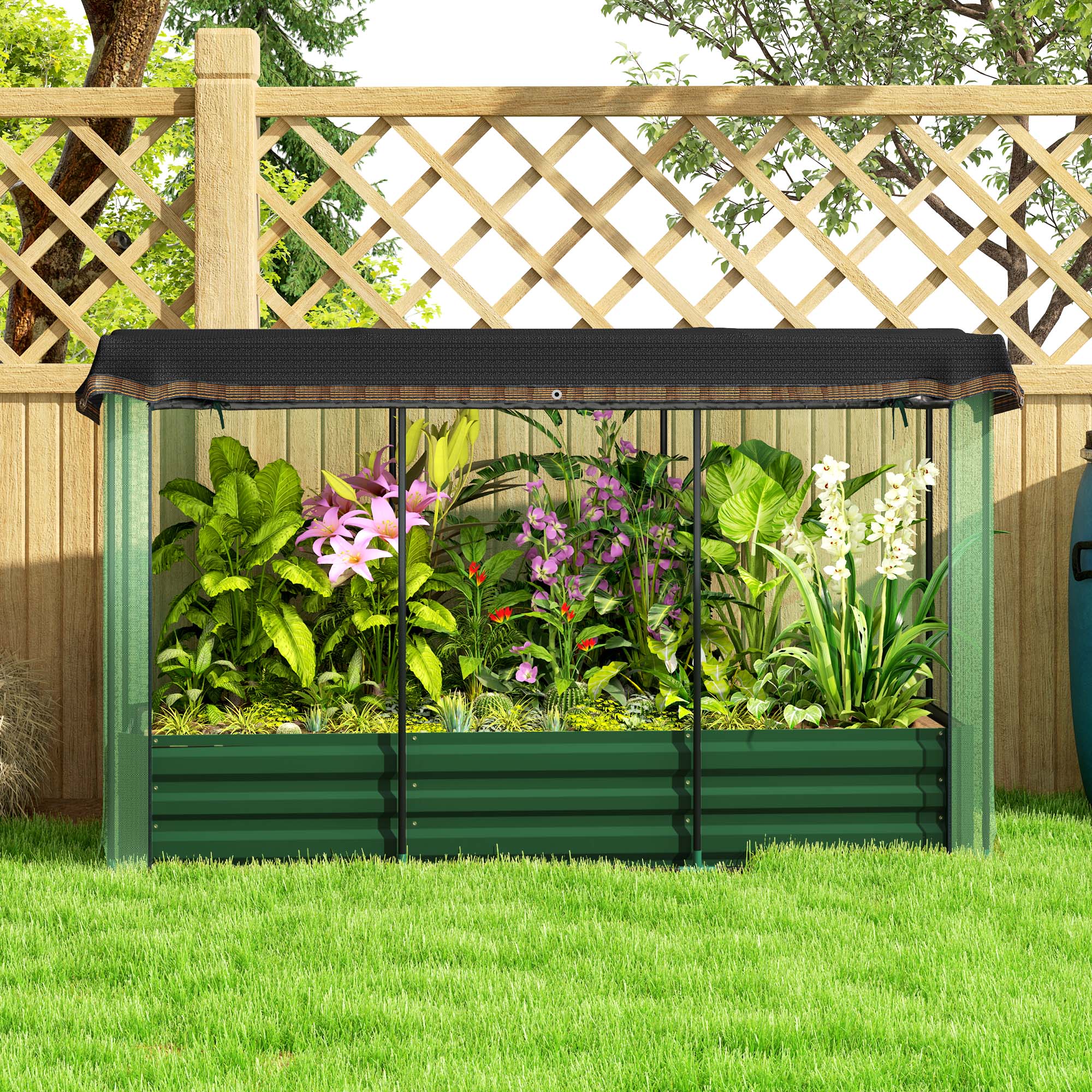 Galvanized Steel Planter Box with Crop Cage and Shade Cloth, Raised Garden Bed for Flowers, Vegs and Herbs, Green Raised Garden Beds at Gallery Canada