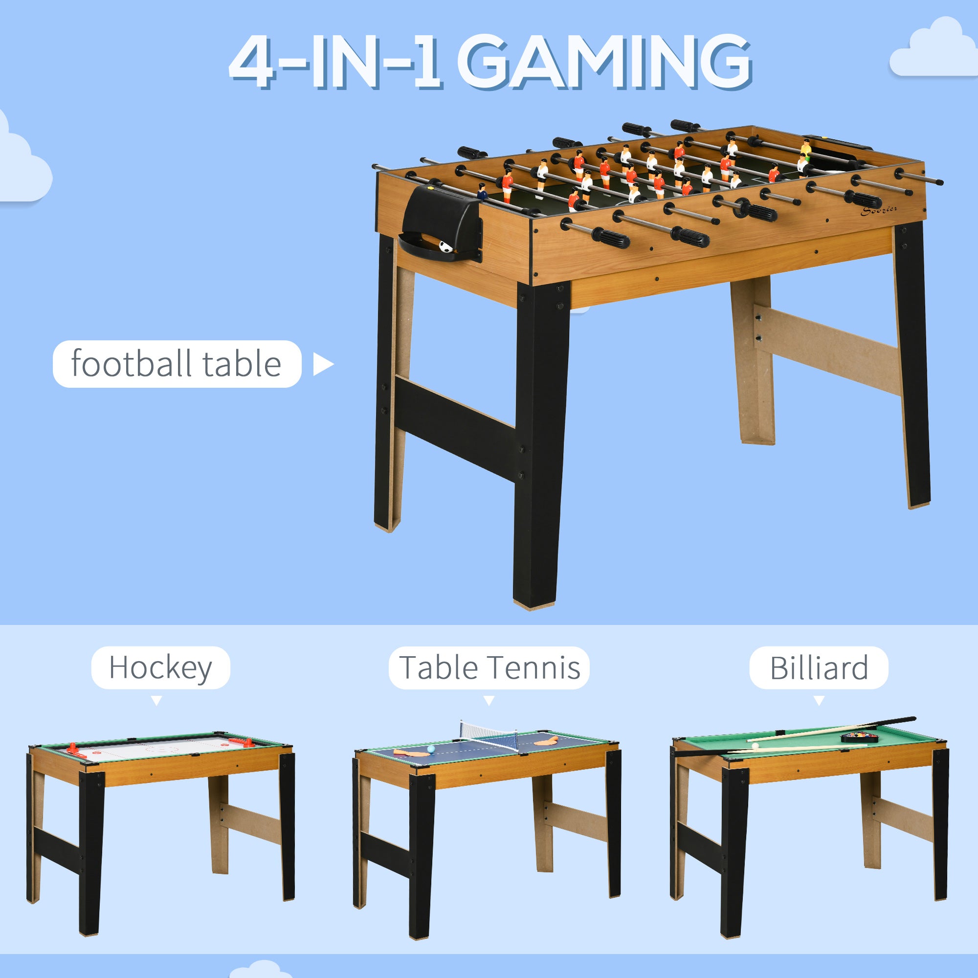 43'' 4-in-1 Multi-Gaming Table, Tabletop Billiards Hockey Table Tennis Foosball Game, Easy Set up for Whole Family Game Tables at Gallery Canada