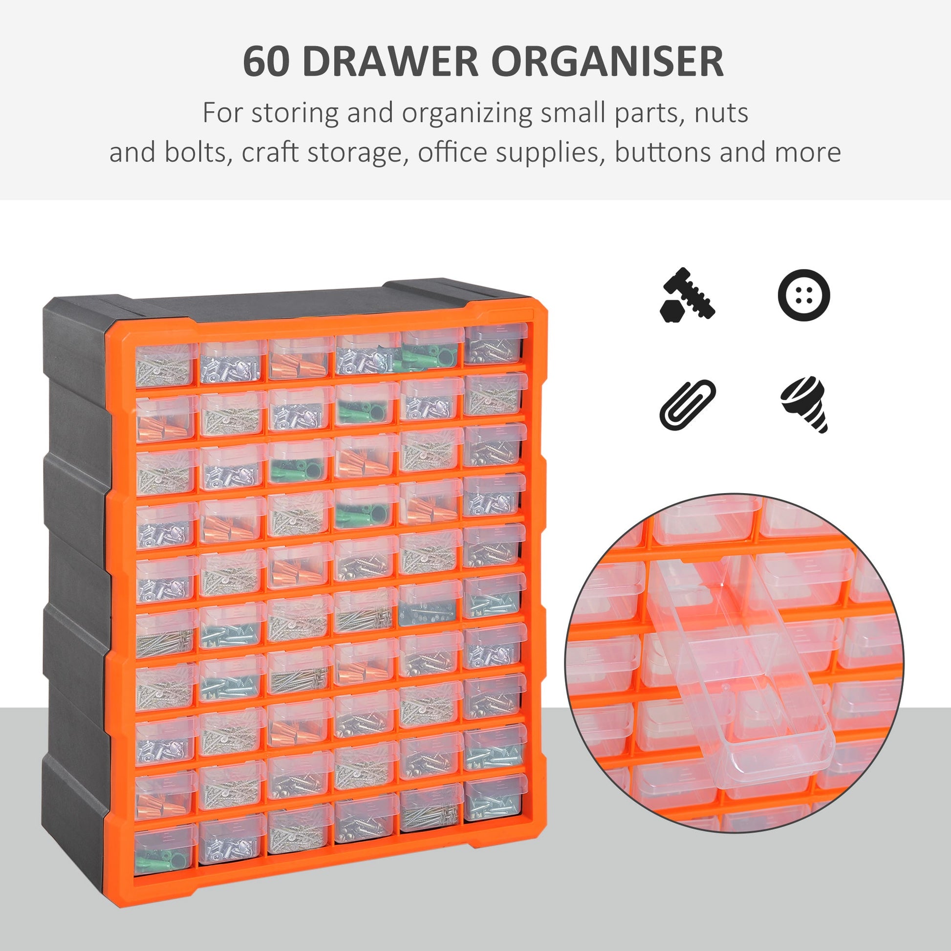 60 Drawers Parts Organizer Desktop or Wall Mount Storage Cabinet Container for Hardware, Parts, Crafts, Beads, or Tools, Orange Tool Organizers   at Gallery Canada