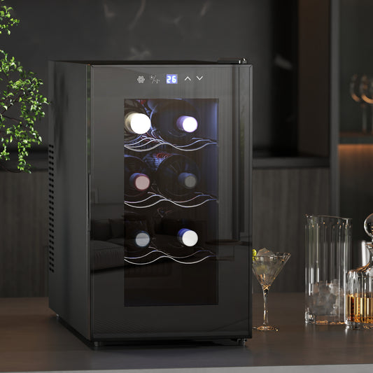 Quiet Wine Cooler Refrigerator, 8 Bottle, Beverage Wine Fridge with Glass Door, Temperature Control, for Champagne Wine Racks at Gallery Canada