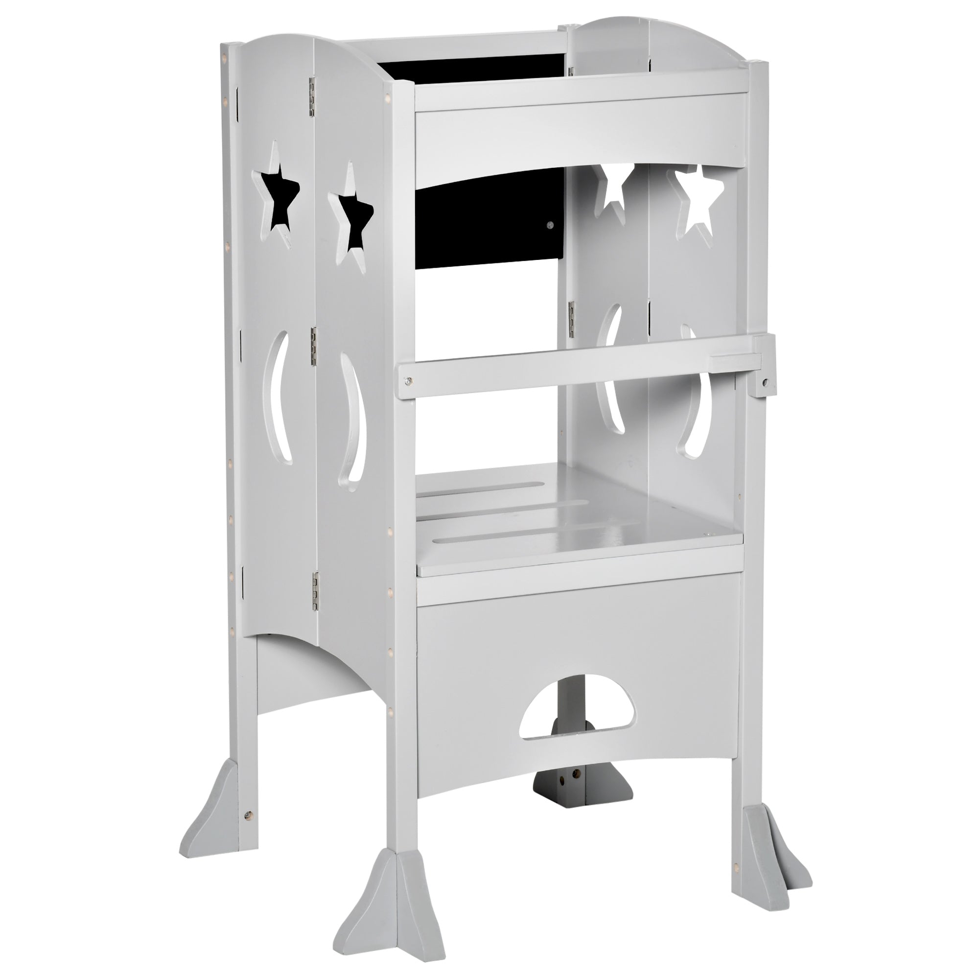 Kids Kitchen Helper Foldable Step Stool Toddler Kitchen Stool with Blackboard Lockable Handrail for 3-6 Years old Grey Toddler & Kids Step Stools at Gallery Canada