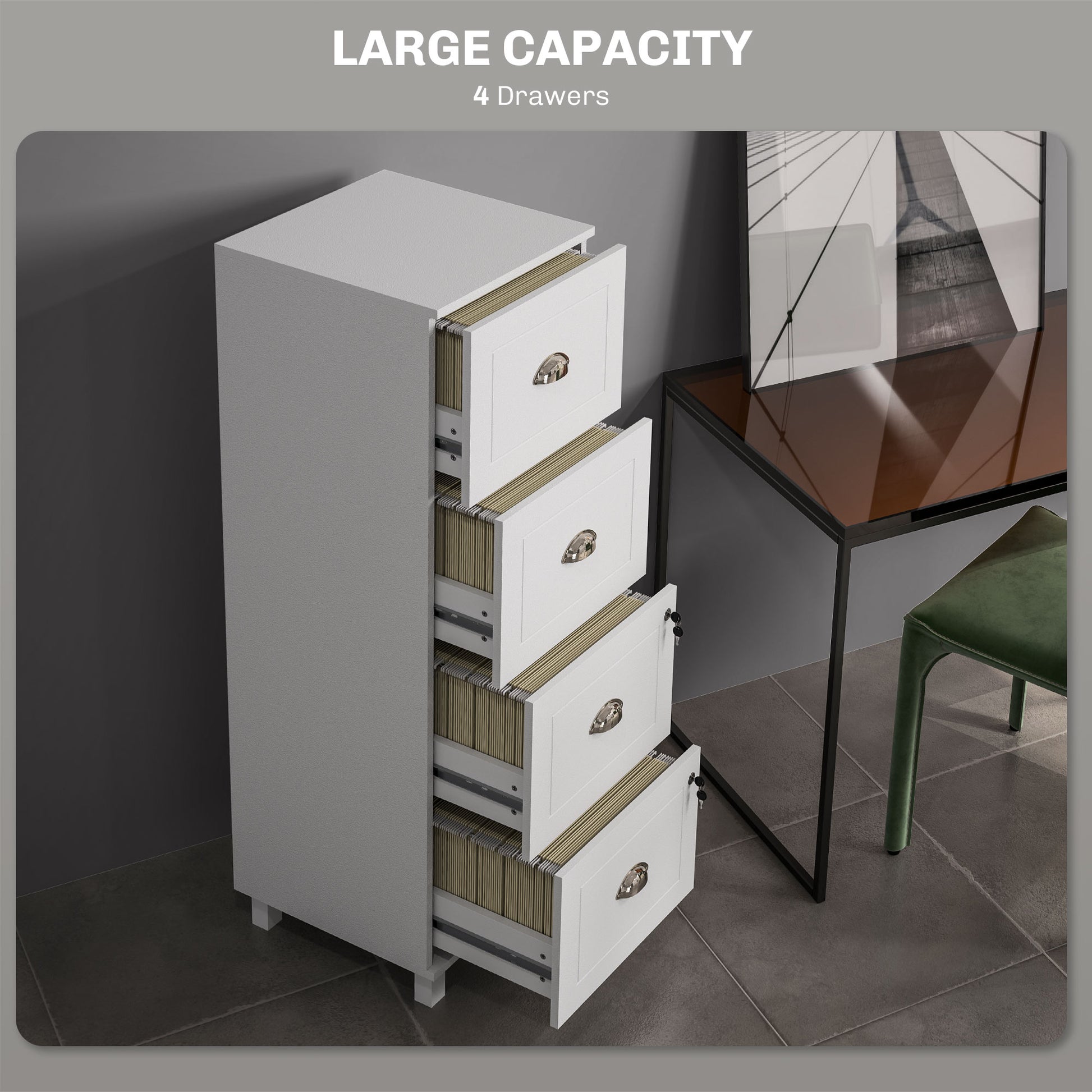 4 Drawer File Cabinet with Lock, Office Filing Cabinet, A4 Letter Size, Hanging File Folders, White Office Cabinets & Cupboards   at Gallery Canada