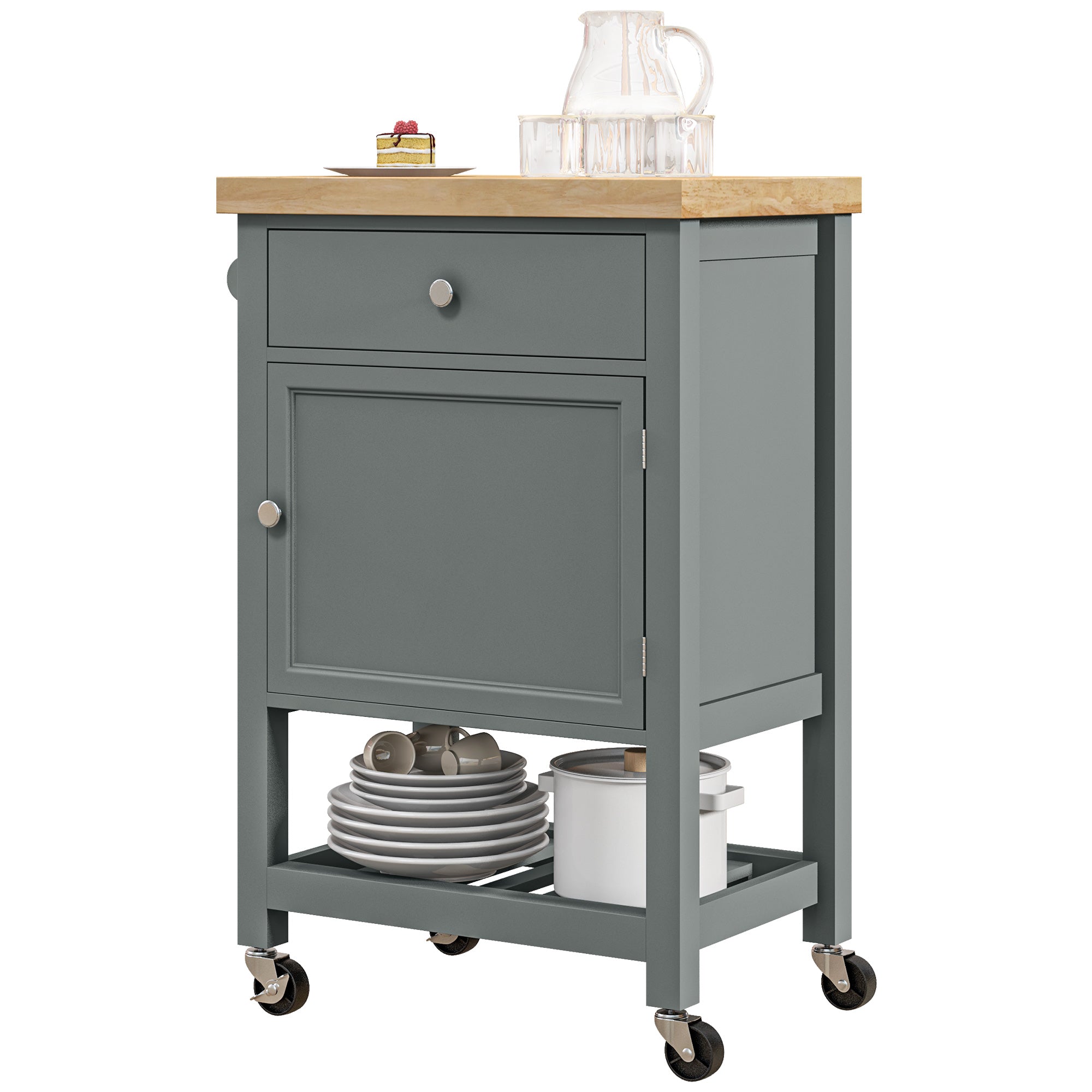 Kitchen Cart on Wheels, Rolling Kitchen Island Cart with Wood Top, Towel Rack, Drawer and Shelf for Dining Area, Grey Kitchen Islands & Kitchen Carts Multi Colour at Gallery Canada